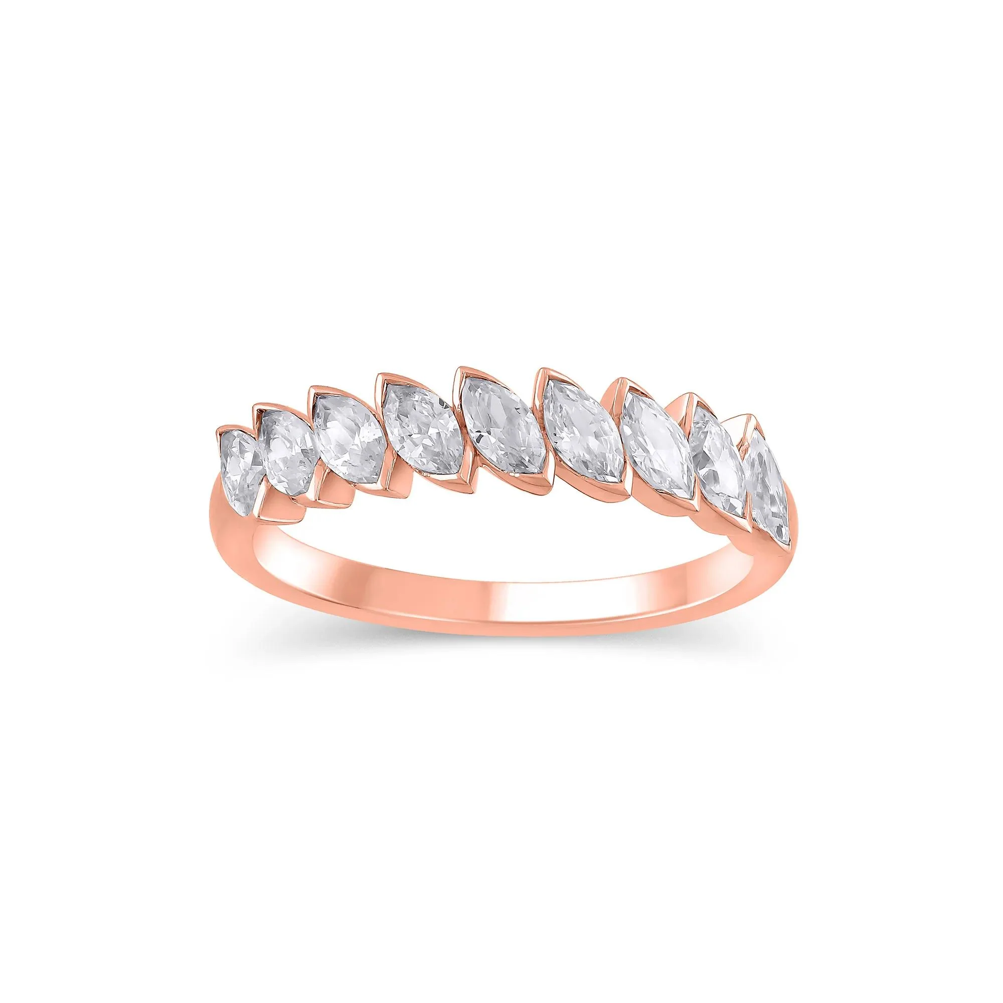 1 CT. Tw. Lab Grown Diamond Marquise Slant Anniversary Band Ring 10K Rose Gold Size 7 4.5mm