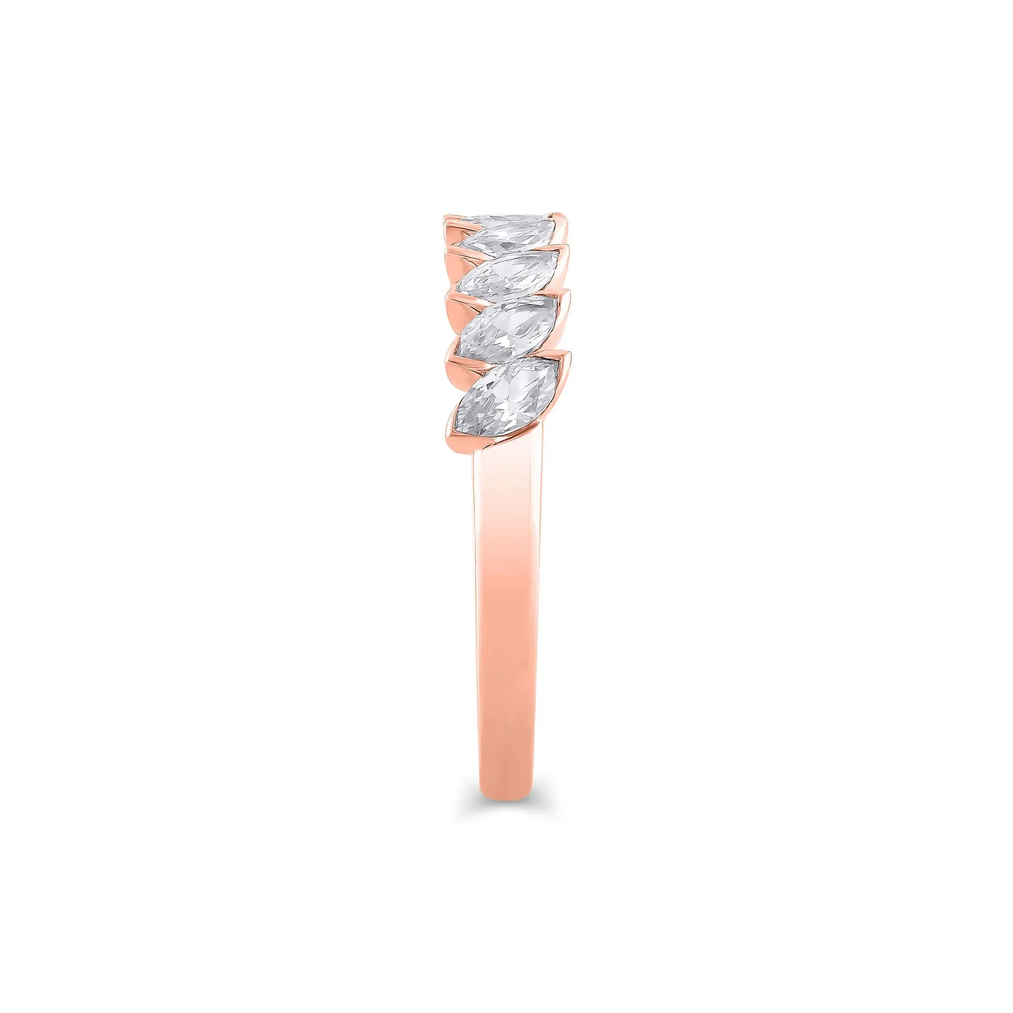 1 CT. Tw. Lab Grown Diamond Marquise Slant Anniversary Band Ring 10K Rose Gold Size 8.5 4.5mm - Image 3