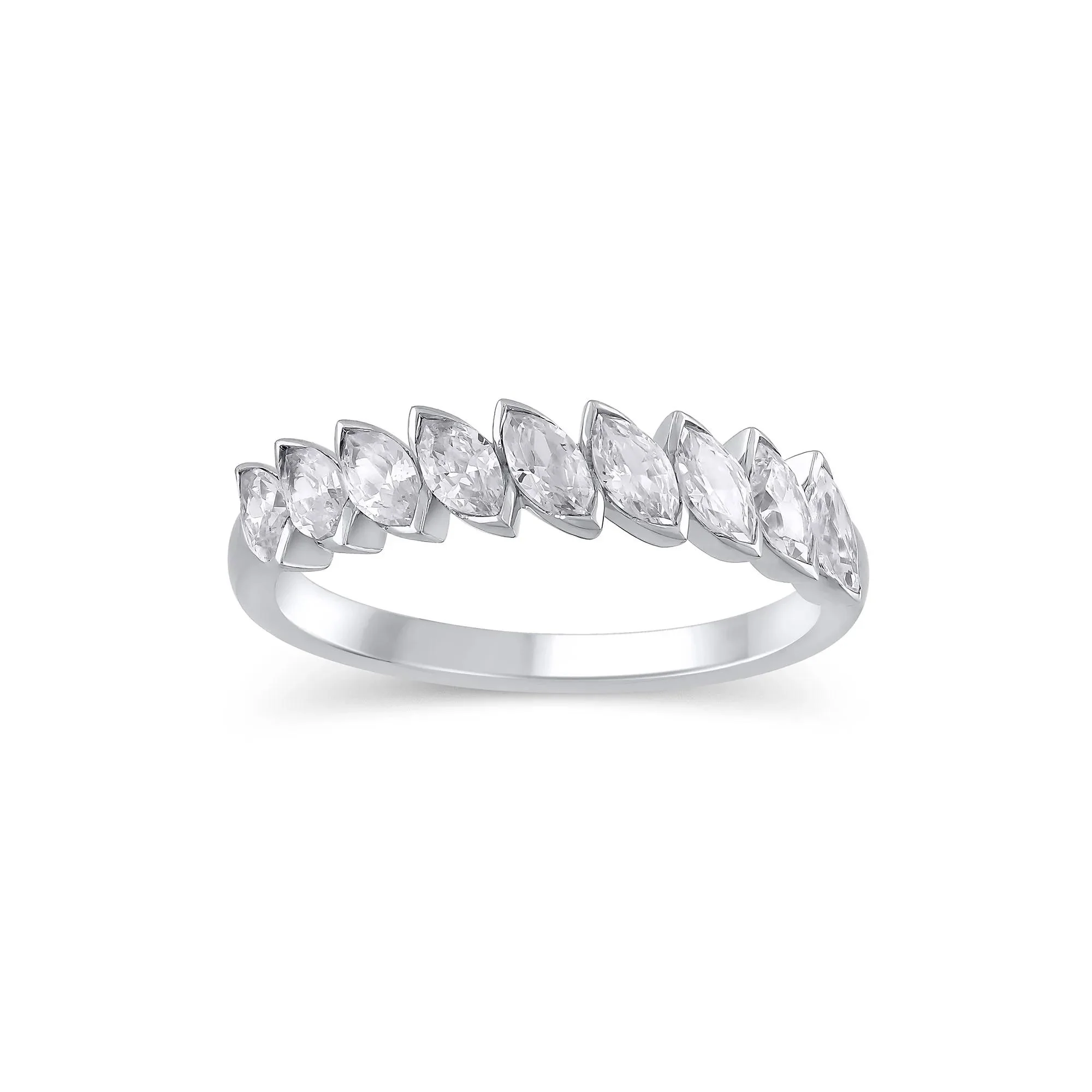 1 CT. Tw. Lab Grown Diamond Marquise Slant Anniversary Band Ring 10K White Gold Size 6 4.5mm