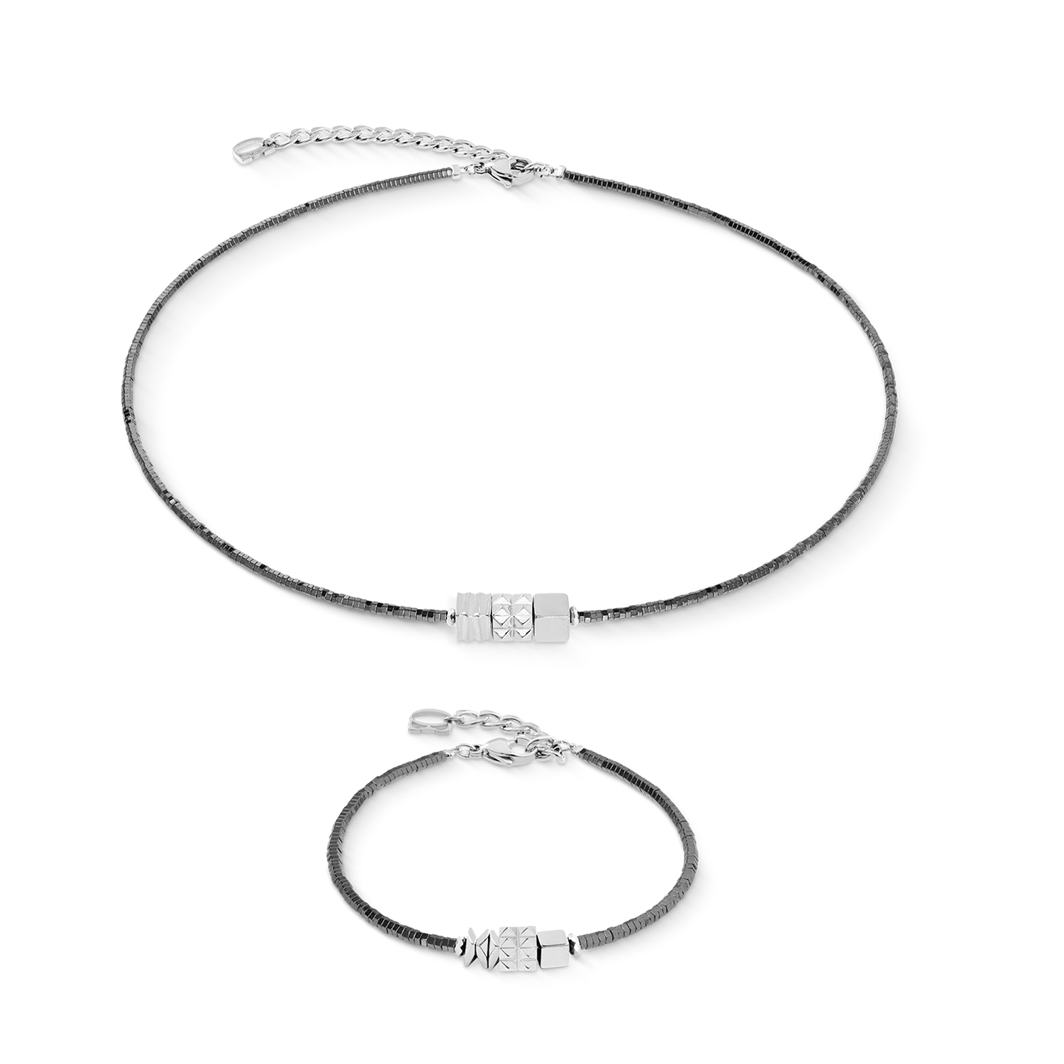 Necklace Cube Trio Facets silver-grey - Image 3