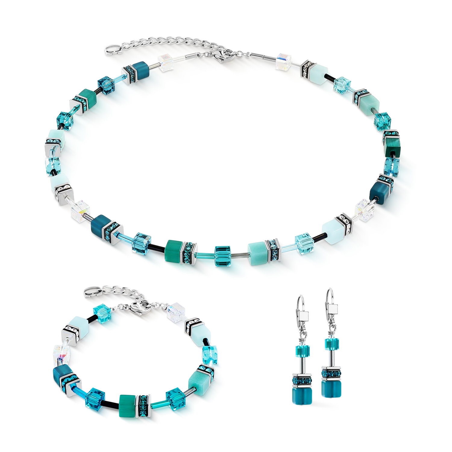 GeoCUBE® Iconic necklace Teal silver - Image 3