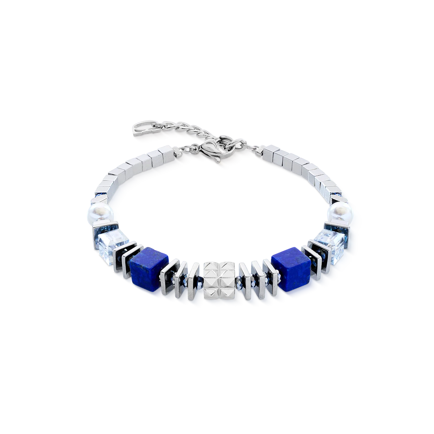 Bracelet Statement Cube Facets silver-blue
