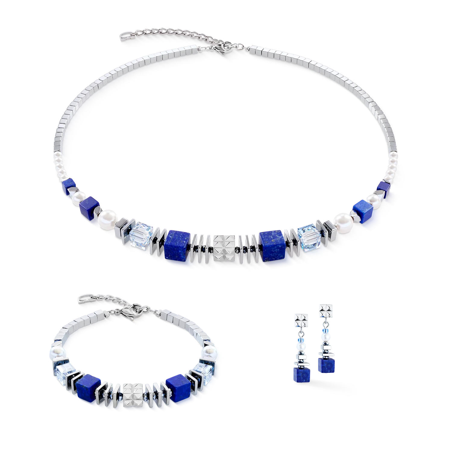 Bracelet Statement Cube Facets silver-blue - Image 3