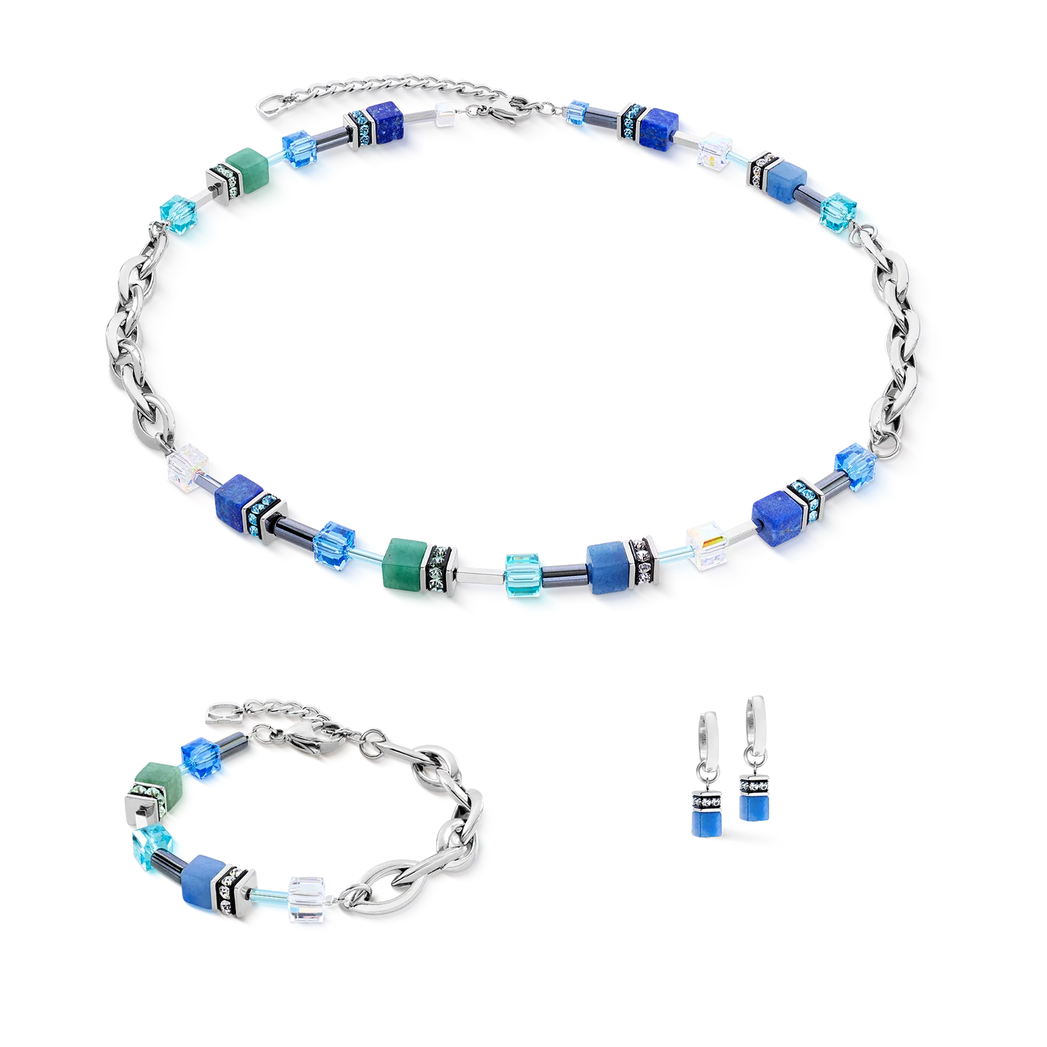 GeoCUBEĀ® Chunky Chain hoop earrings silver-blue - Image 3