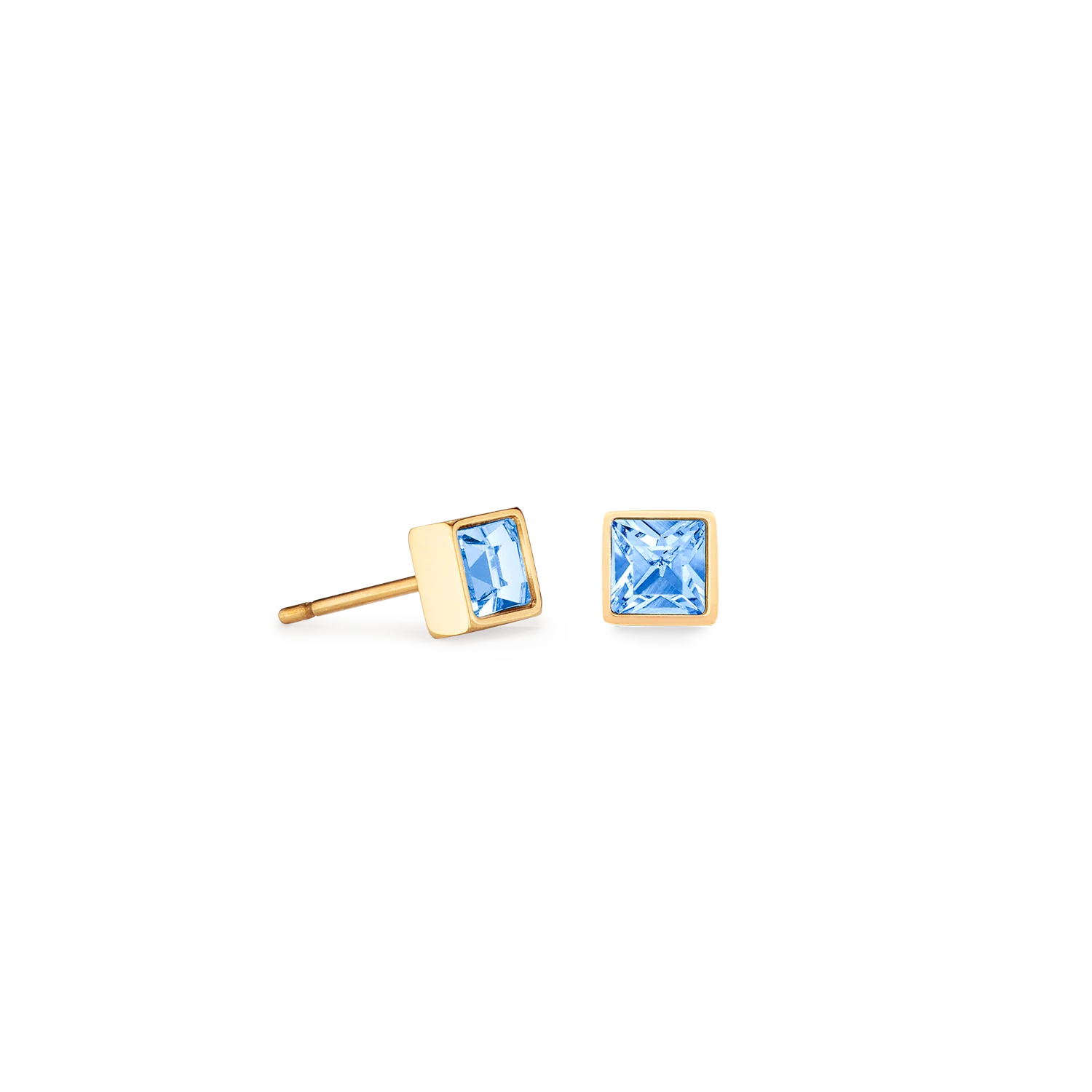 Brilliant Square small earrings gold pale blue