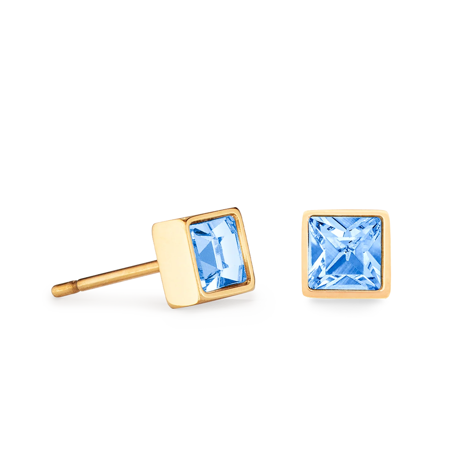 Brilliant Square small earrings gold pale blue - Image 2