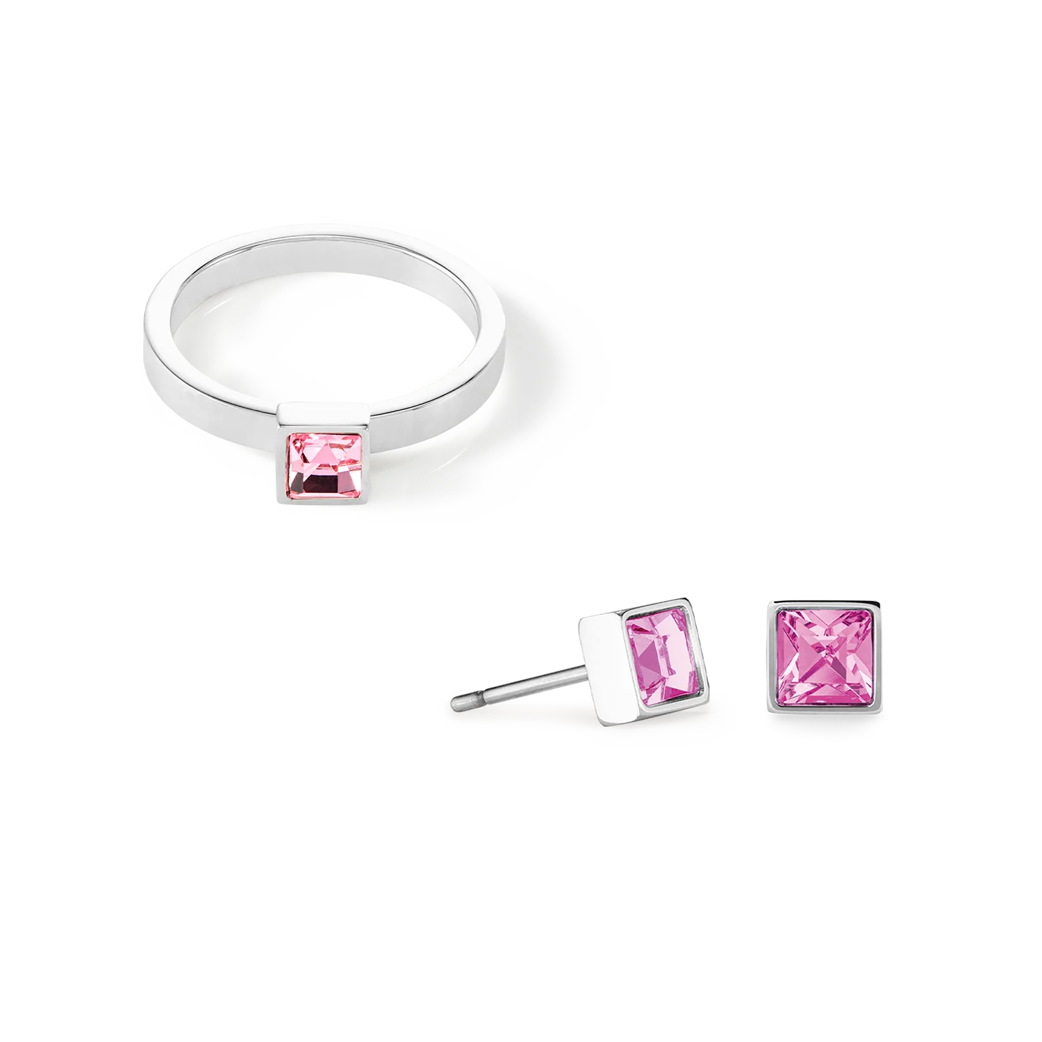 Brilliant Square small earrings silver pink - Image 3