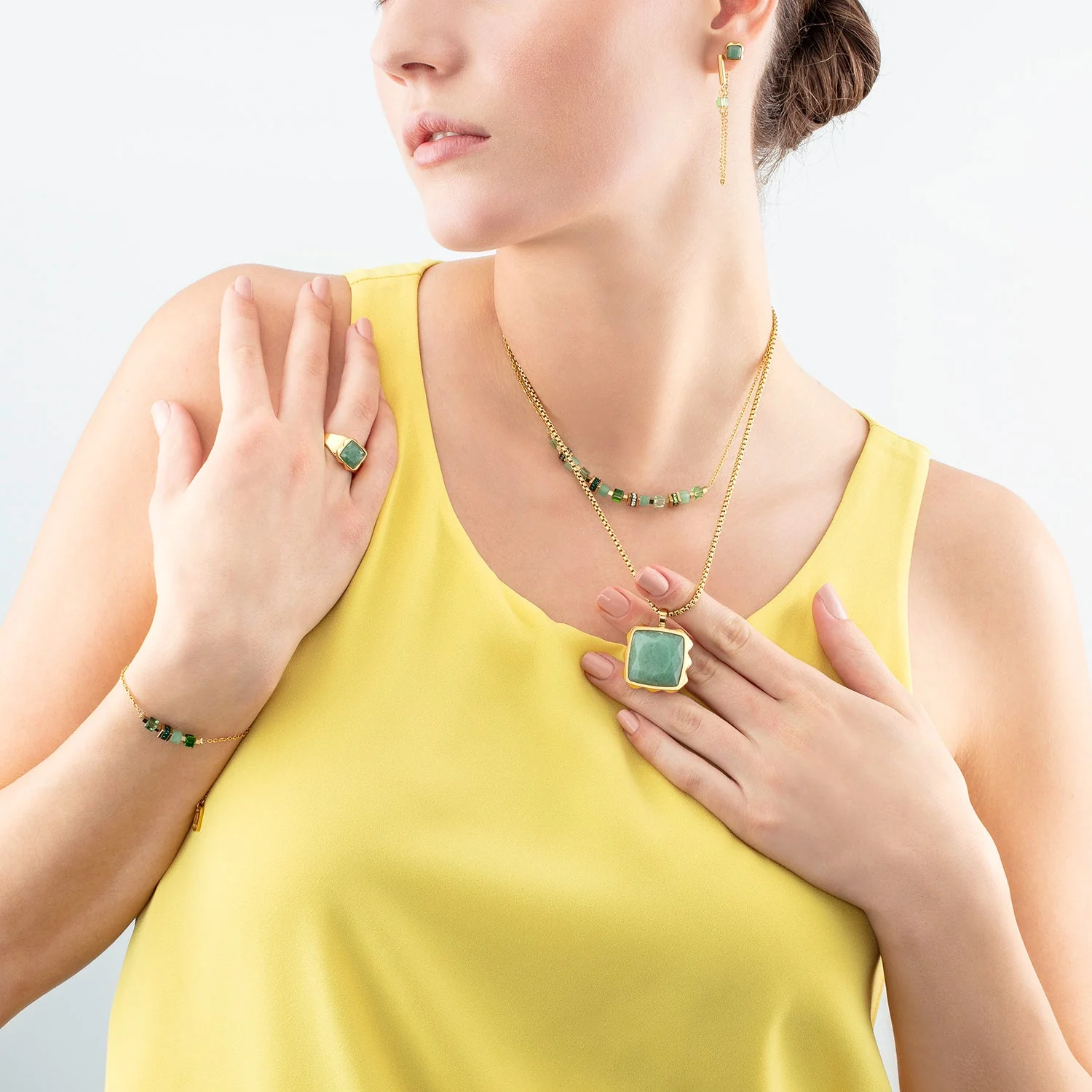 Earrings Spikes Square Aventurine gold-green - Image 4