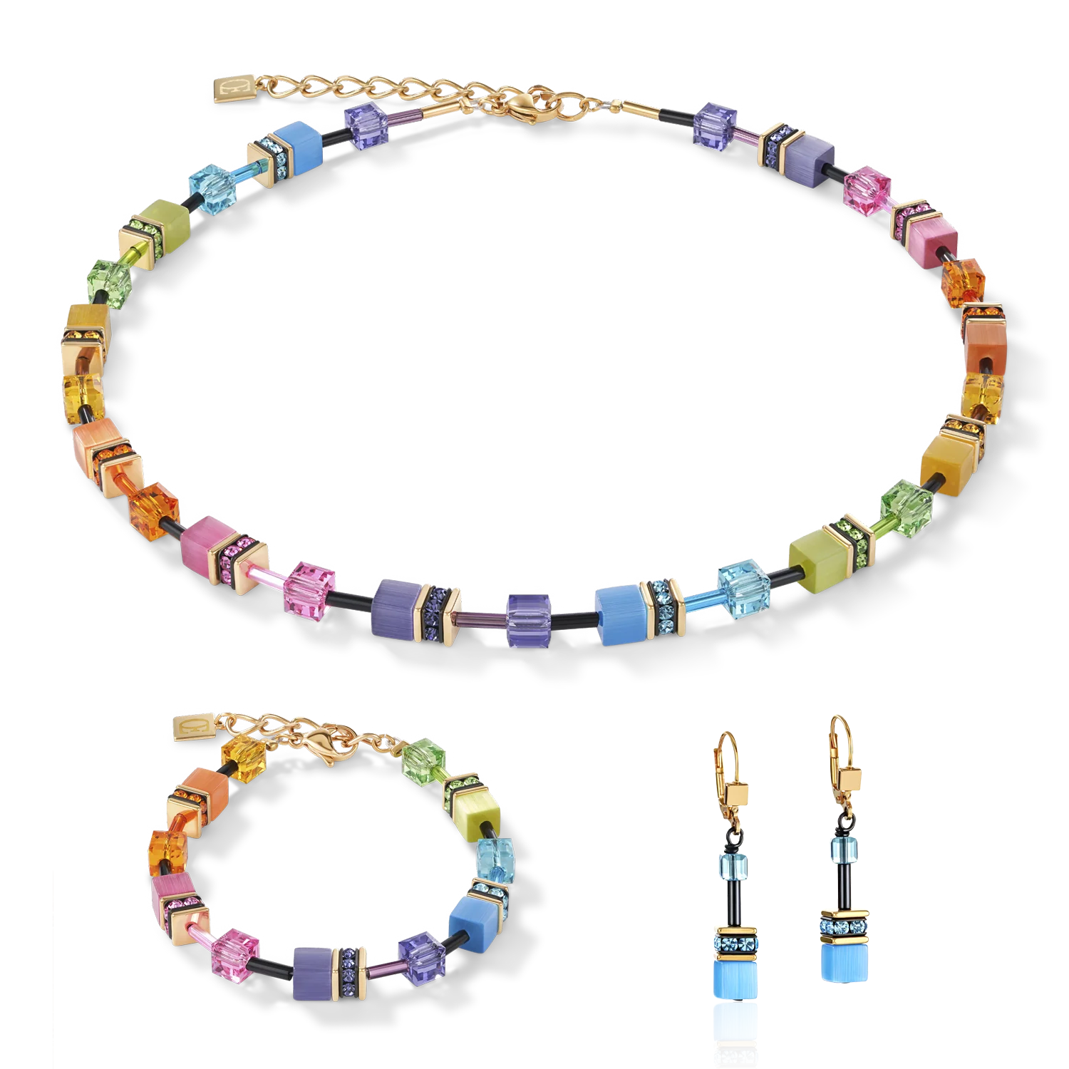 GeoCUBEĀ® Necklace multicolour rainbow gold - Image 3