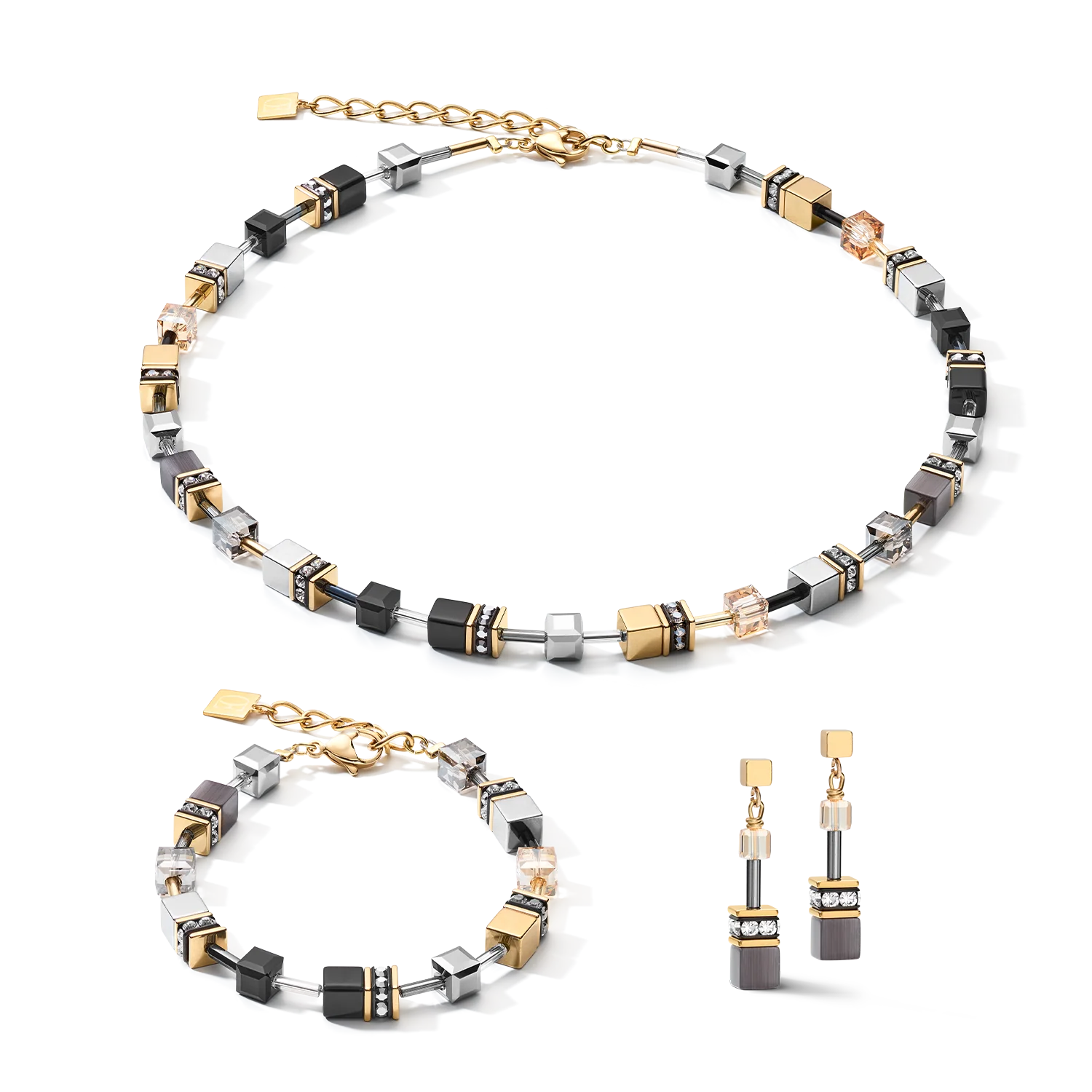 GEOCUBEĀ® Necklace grey-gold - Image 3