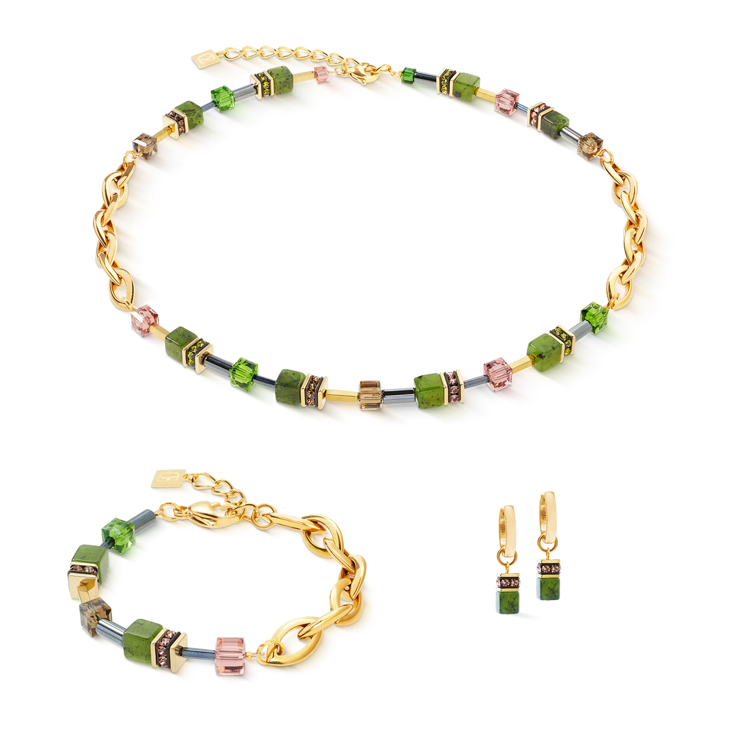 GeoCUBEĀ® Chunky Chain bracelet gold-green - Image 3