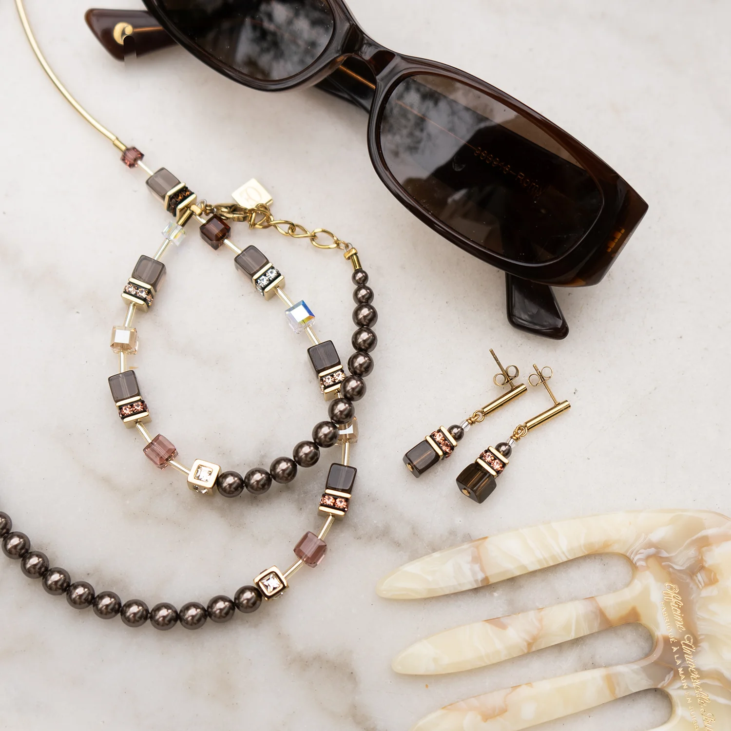 GeoCUBE® Precious Fusion Pearls Necklace Mocha Mousse - Image 4