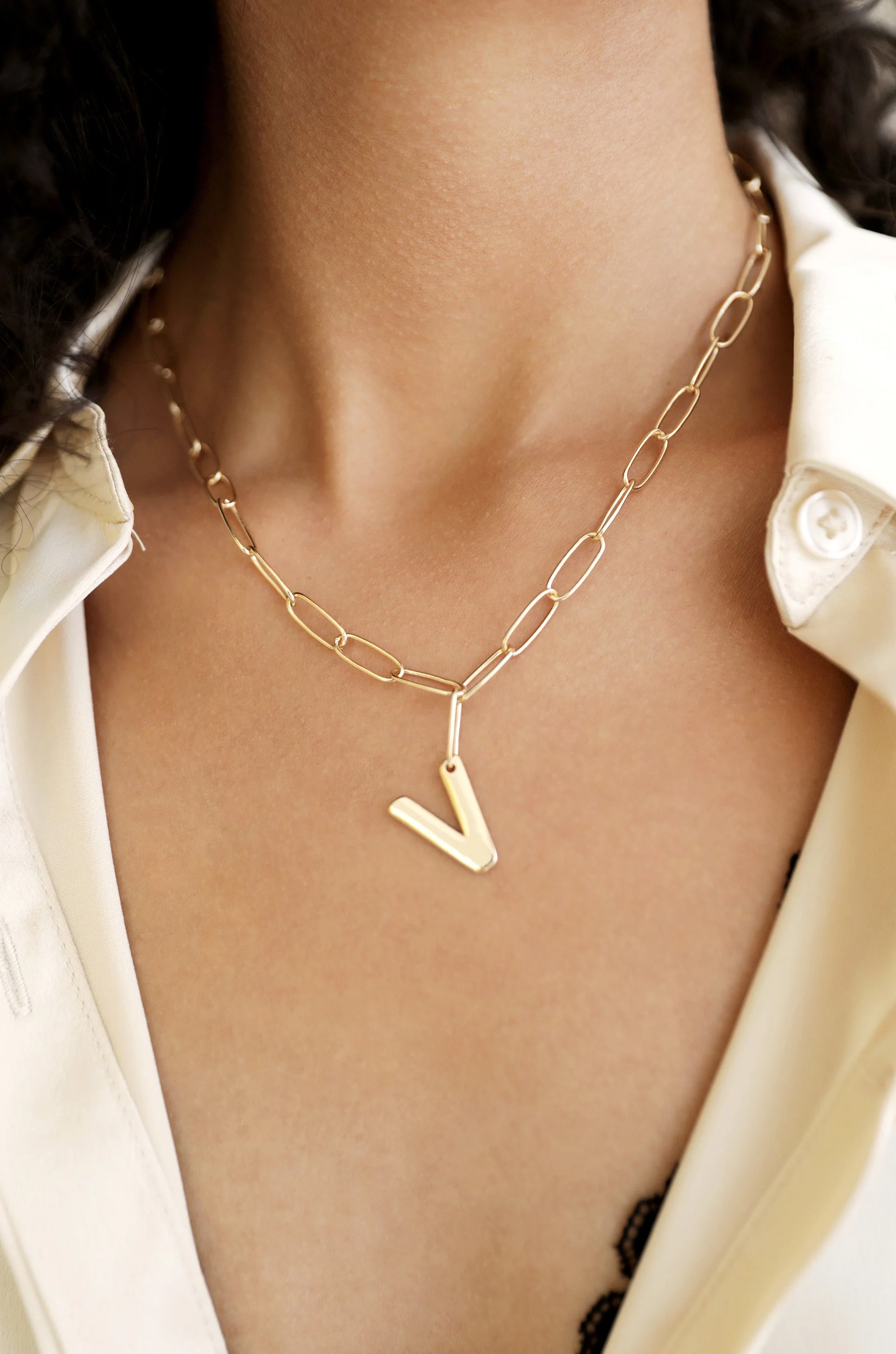 Paperclip Link Initial Necklace - Image 8