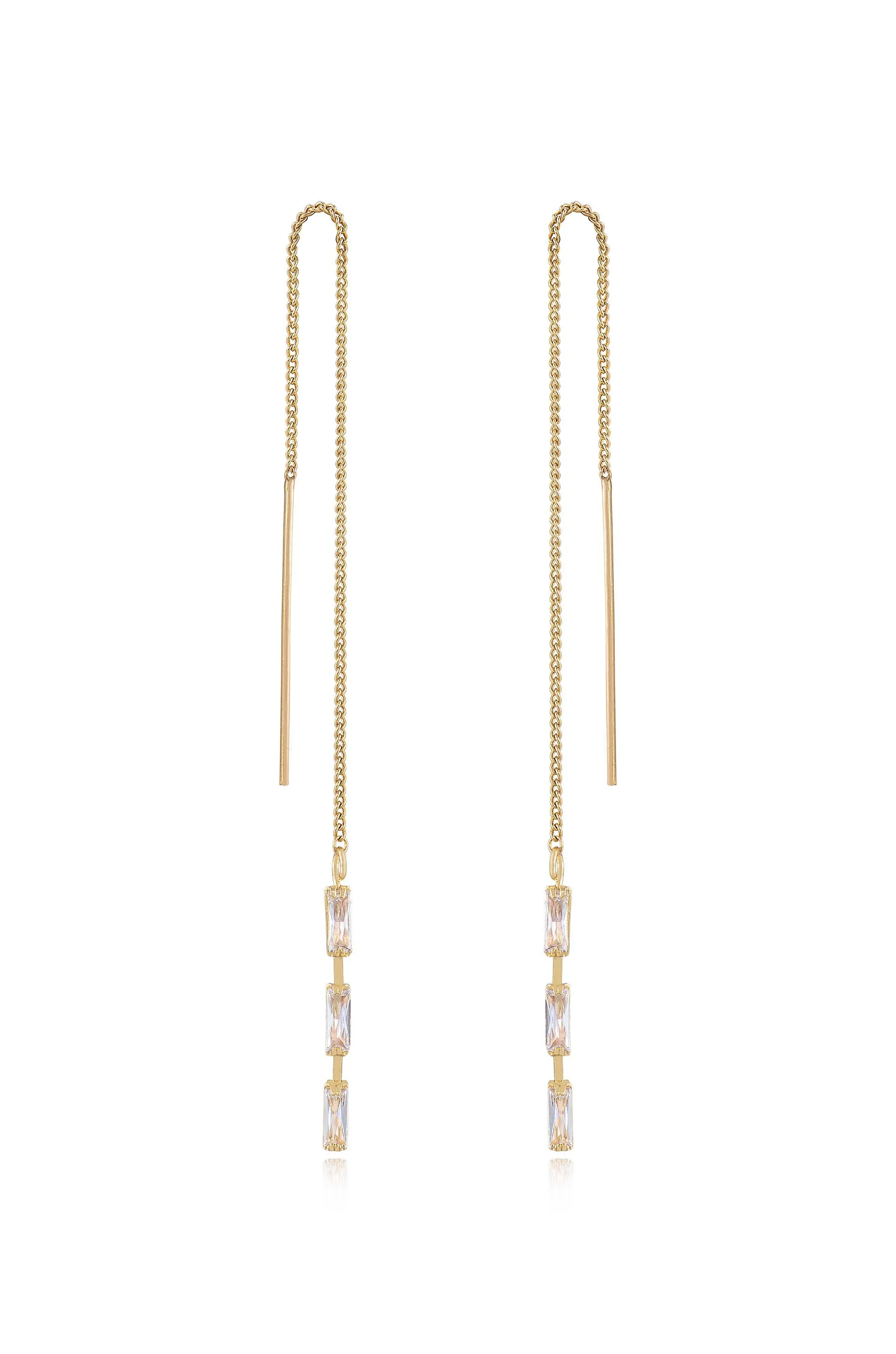 Crystal Baguette Threader Earrings