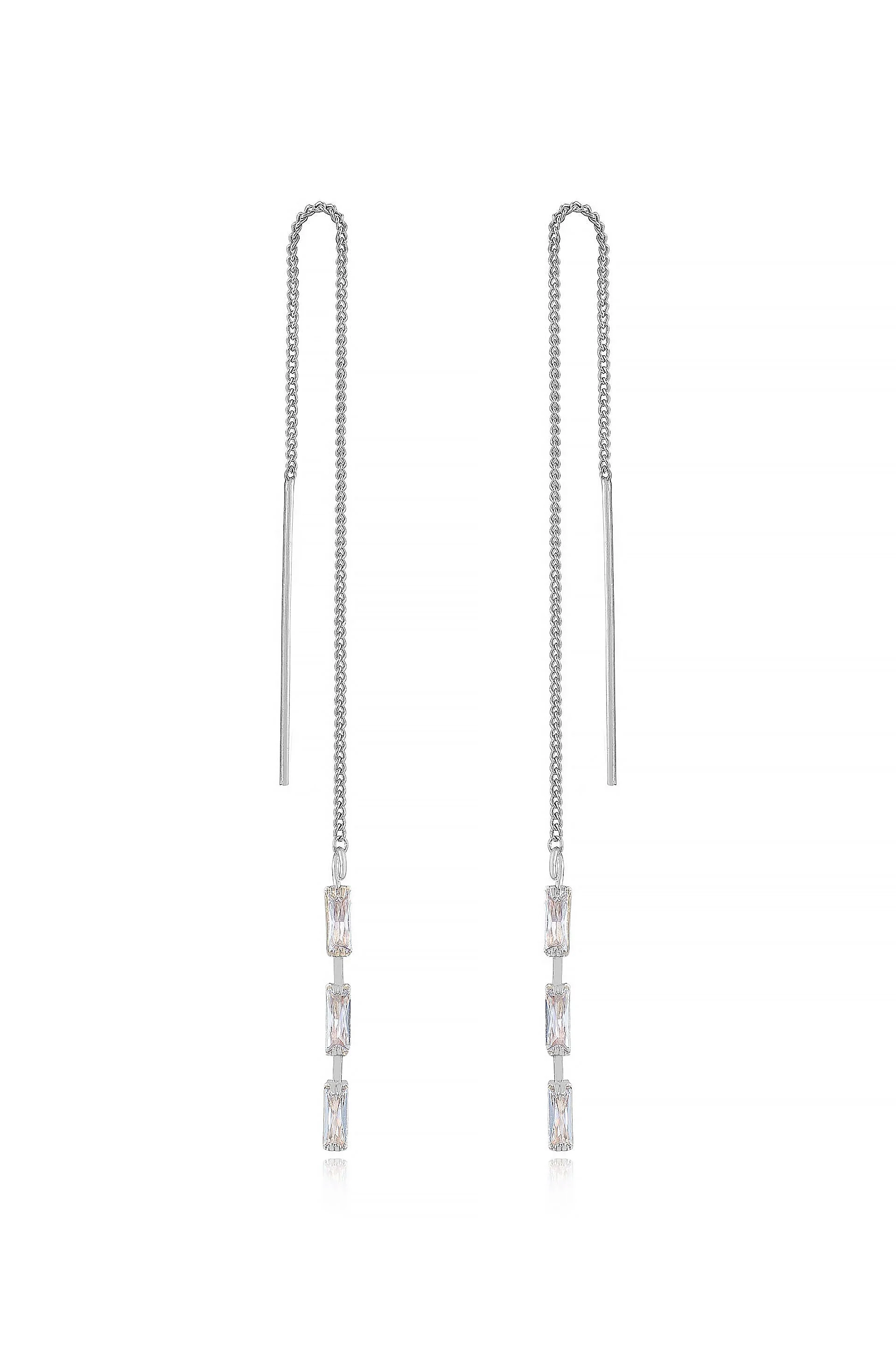 Crystal Baguette Threader Earrings - Image 4