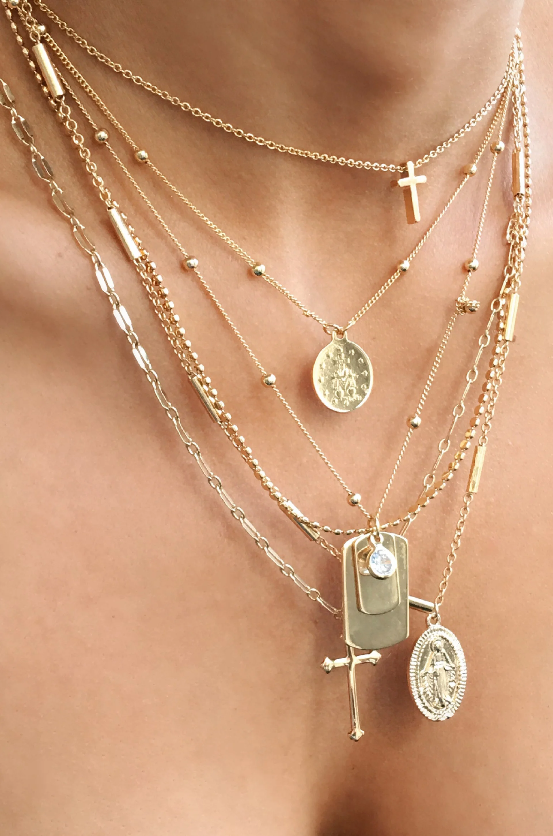 Like a Prayer Layered Cross and Coin Necklace - Image 2
