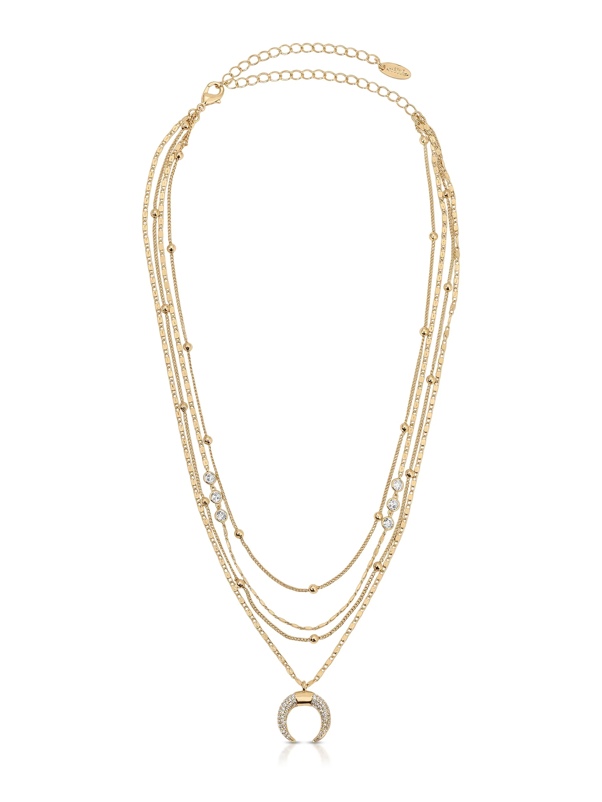 Layered Gold Chain & Crescent Horn Necklace - Image 3