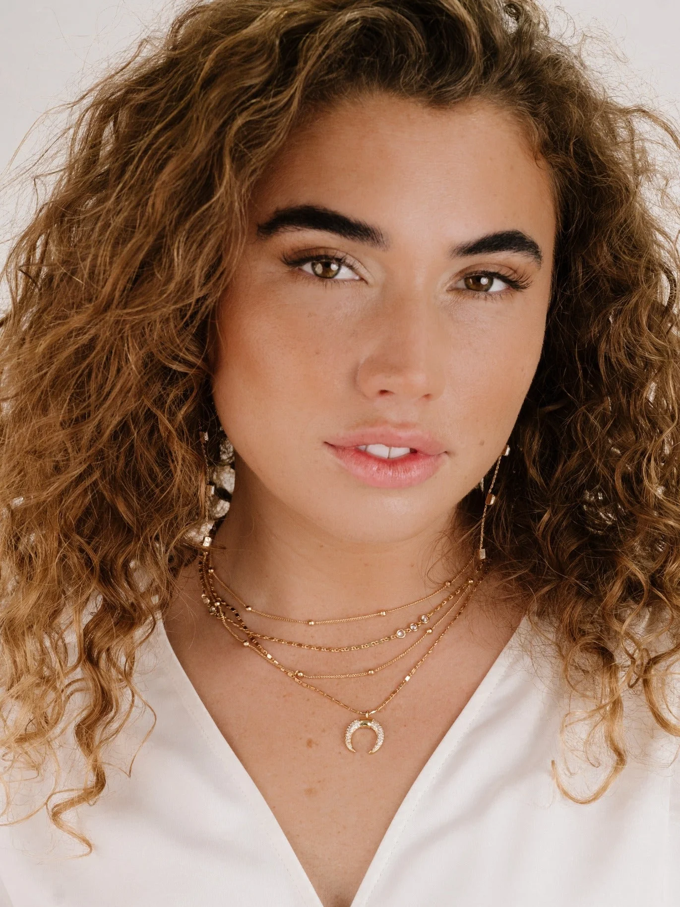 Layered Gold Chain & Crescent Horn Necklace - Image 5