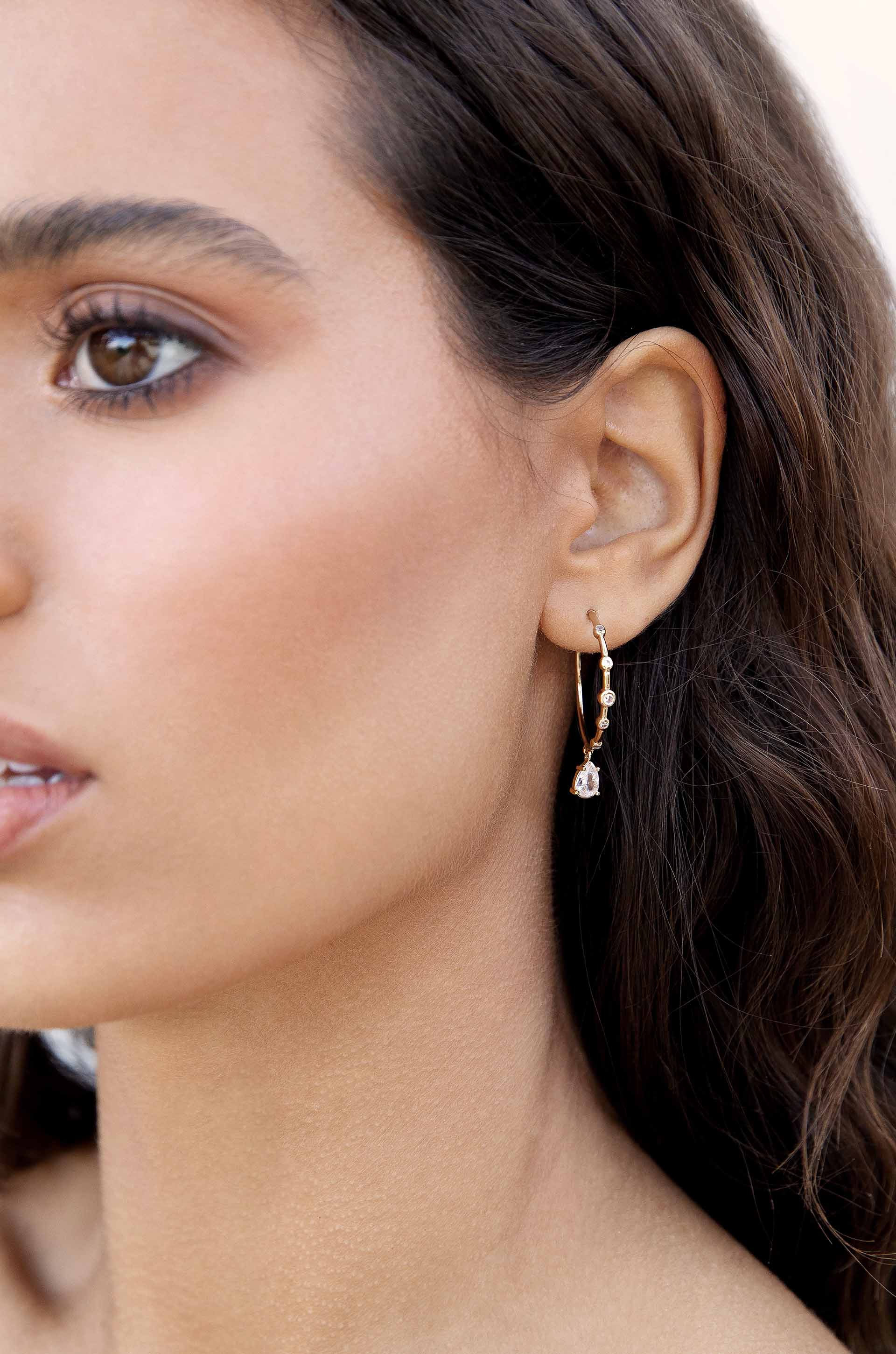 Delicate Crystal Charm Hoop Earrings - Image 2