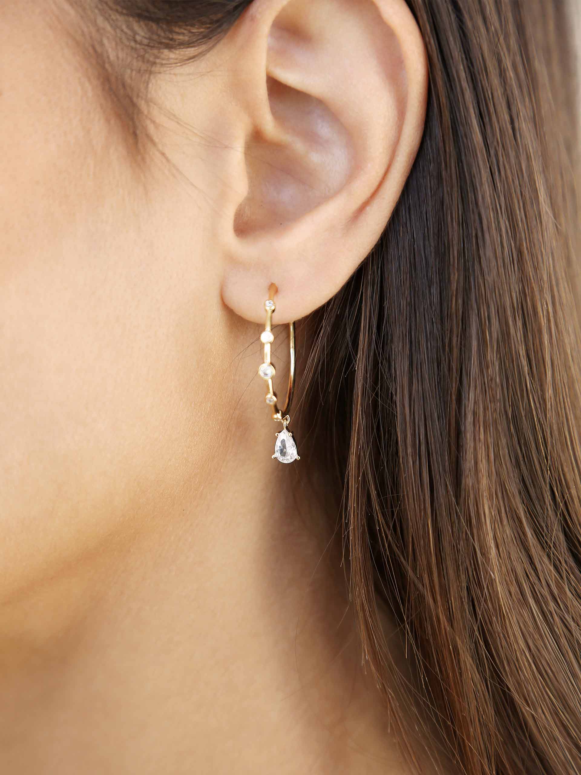 Delicate Crystal Charm Hoop Earrings - Image 5