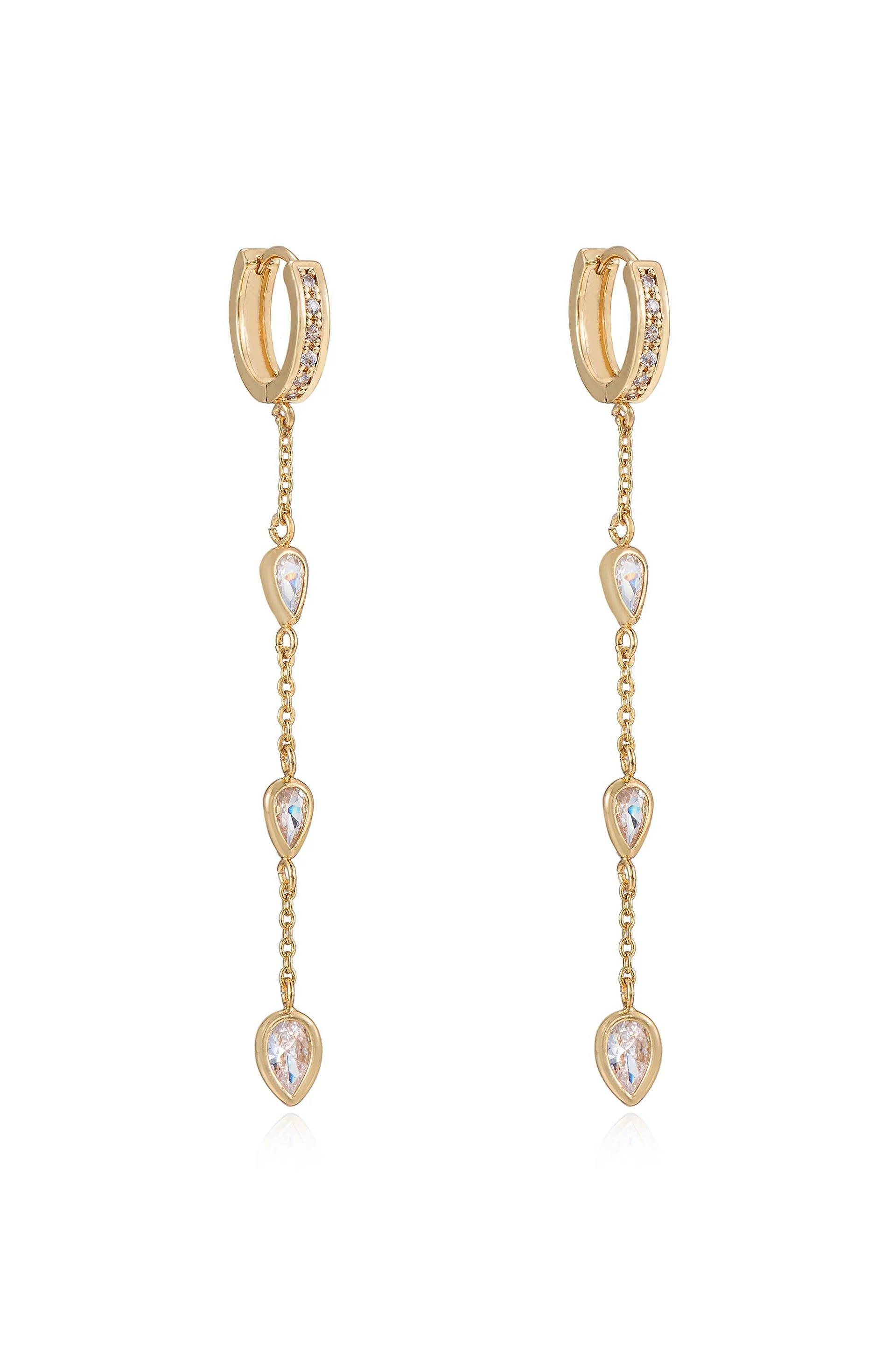 Bezel Crystal Huggie Dangle Earrings - Image 4