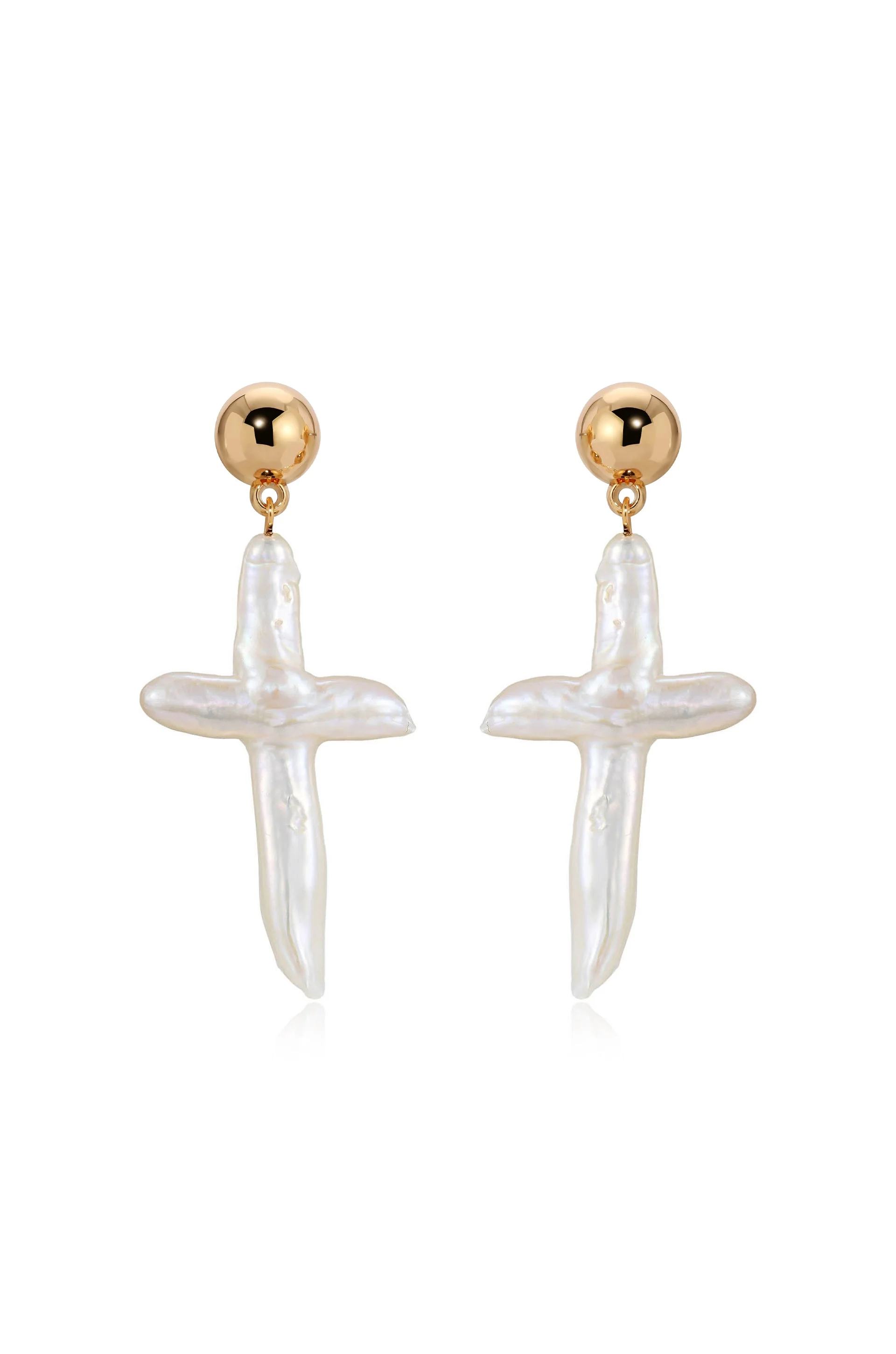 Organic Freshwater Pearl Cross Earrings