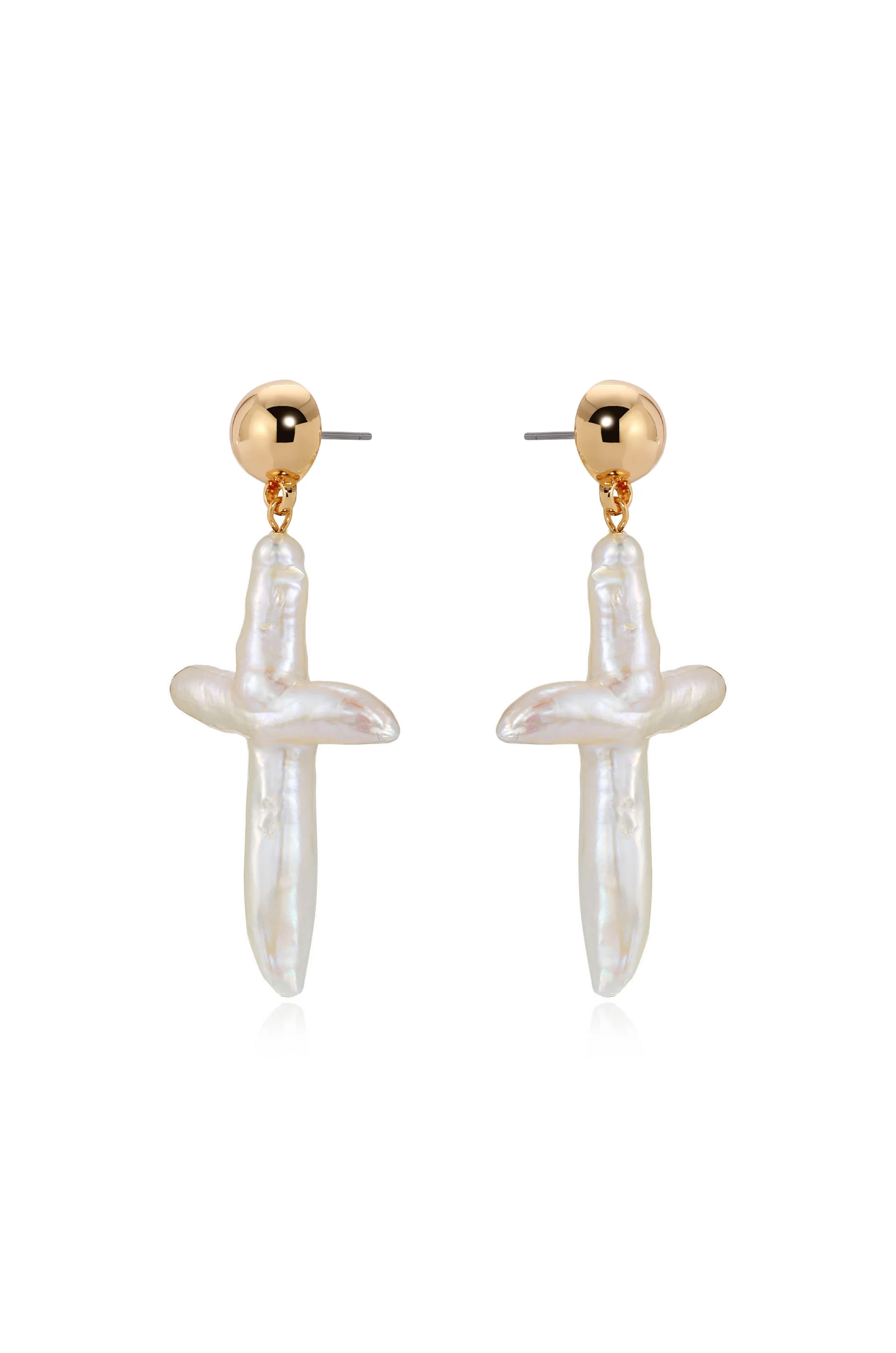 Organic Freshwater Pearl Cross Earrings - Image 3