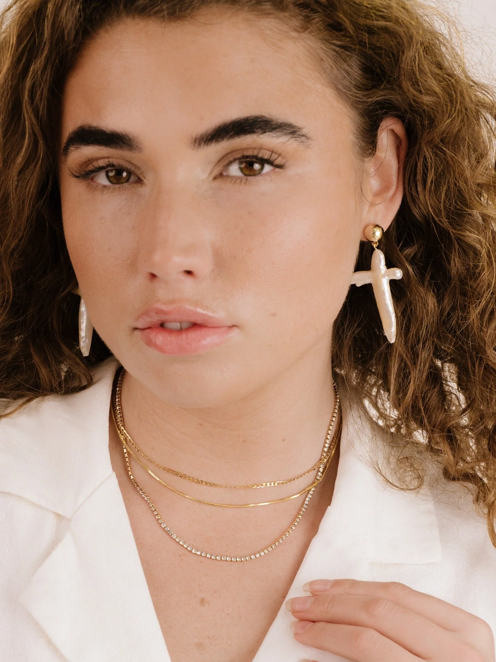 Organic Freshwater Pearl Cross Earrings - Image 5