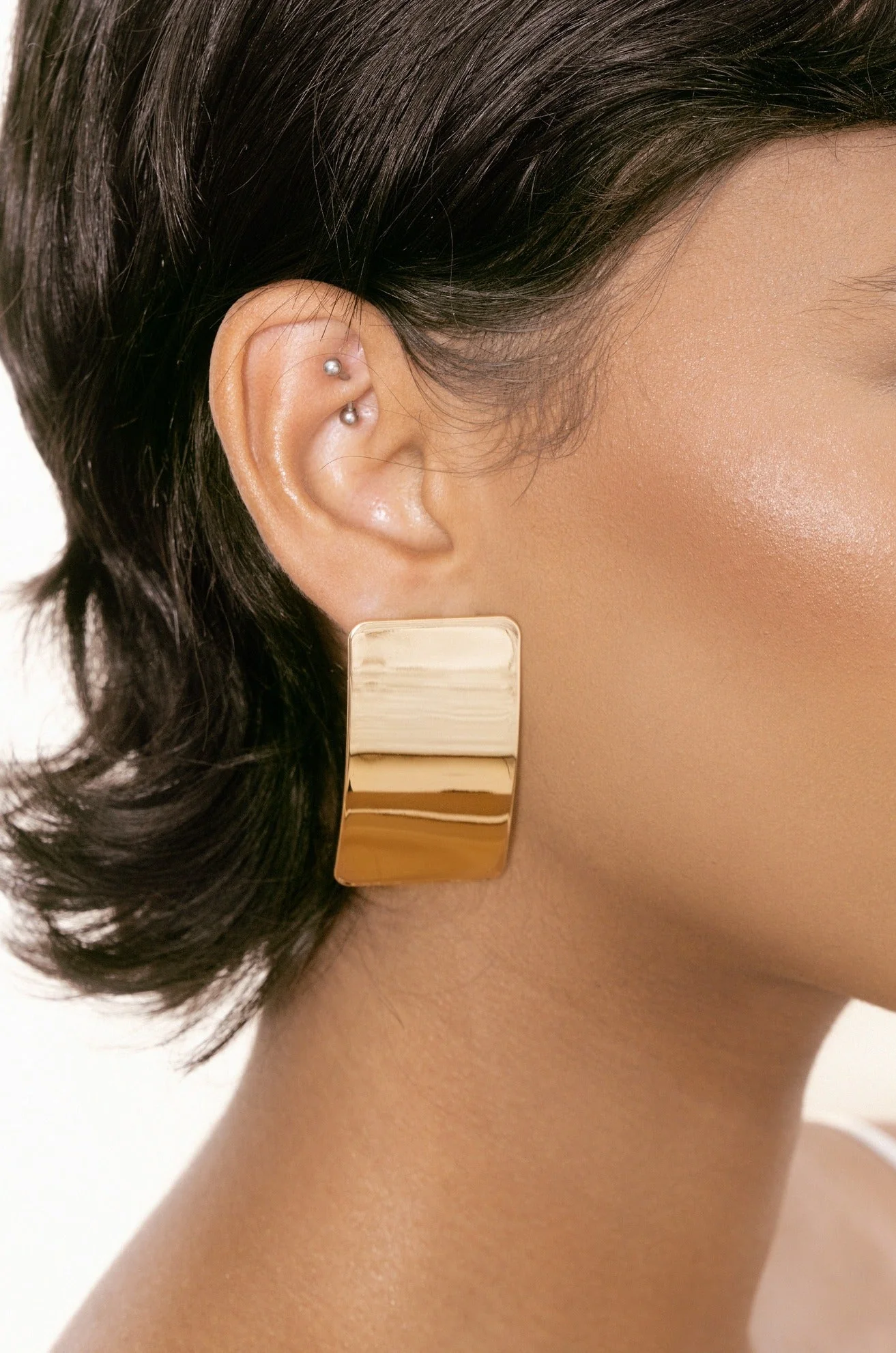 Rectangle Metal Stud Earrings - Image 2