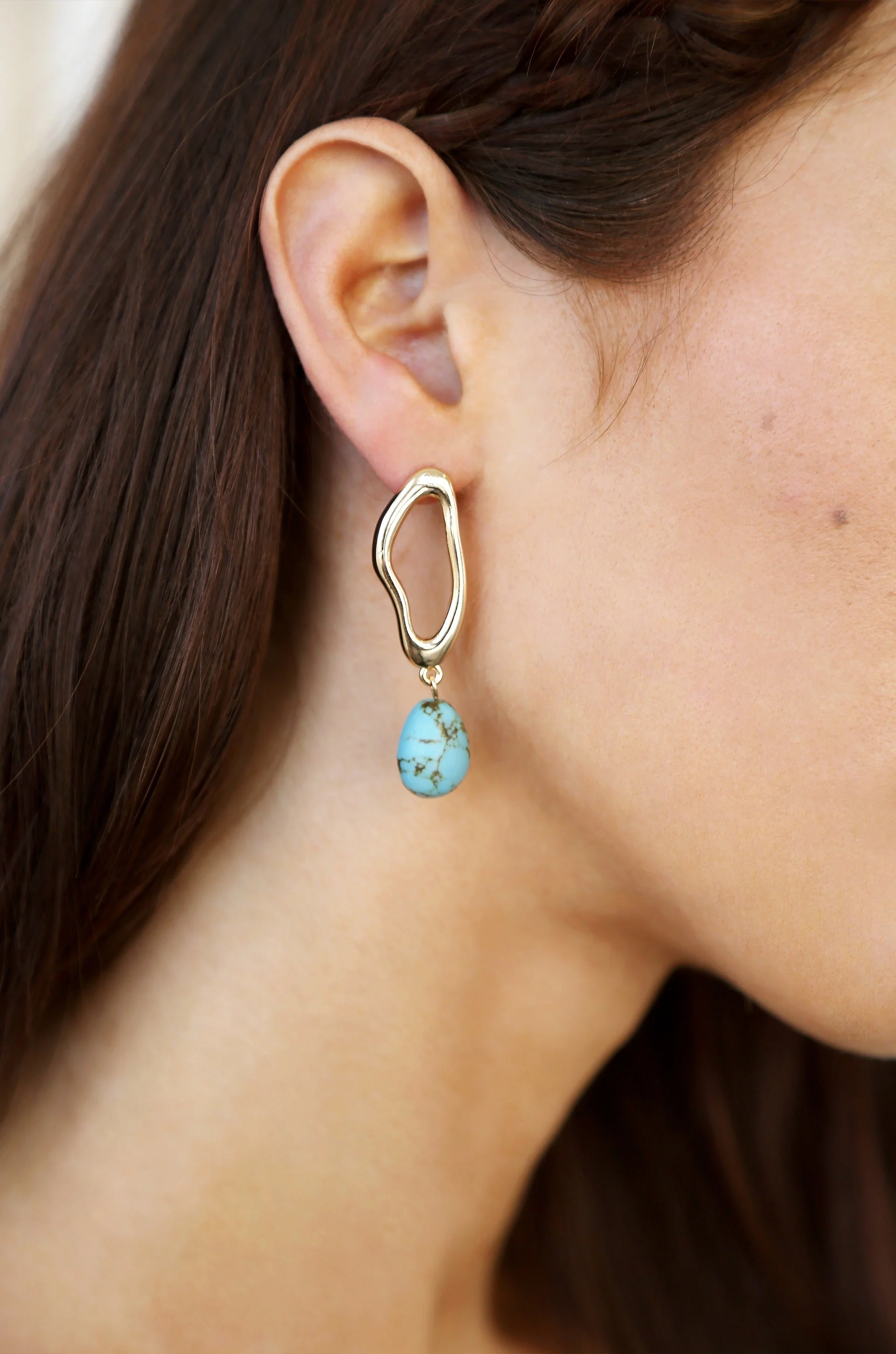 Open Circle Turquoise Dangle Earrings - Image 2