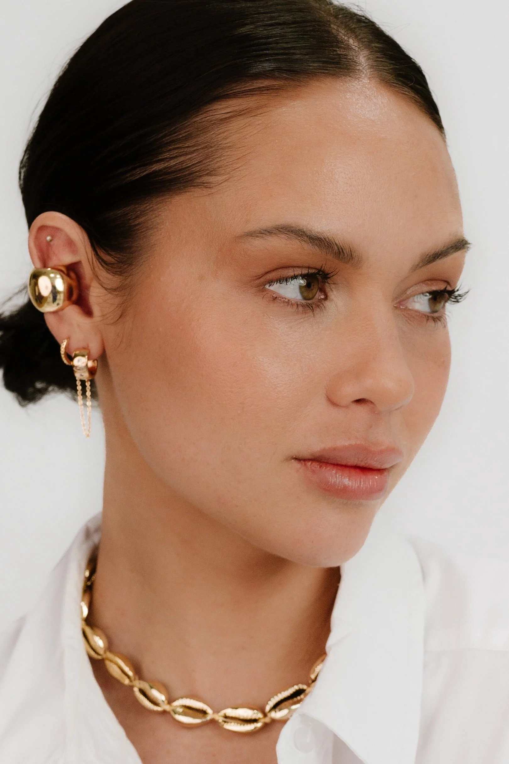 Double Piercing Bezel Crystal Dangle Earrings - Image 6