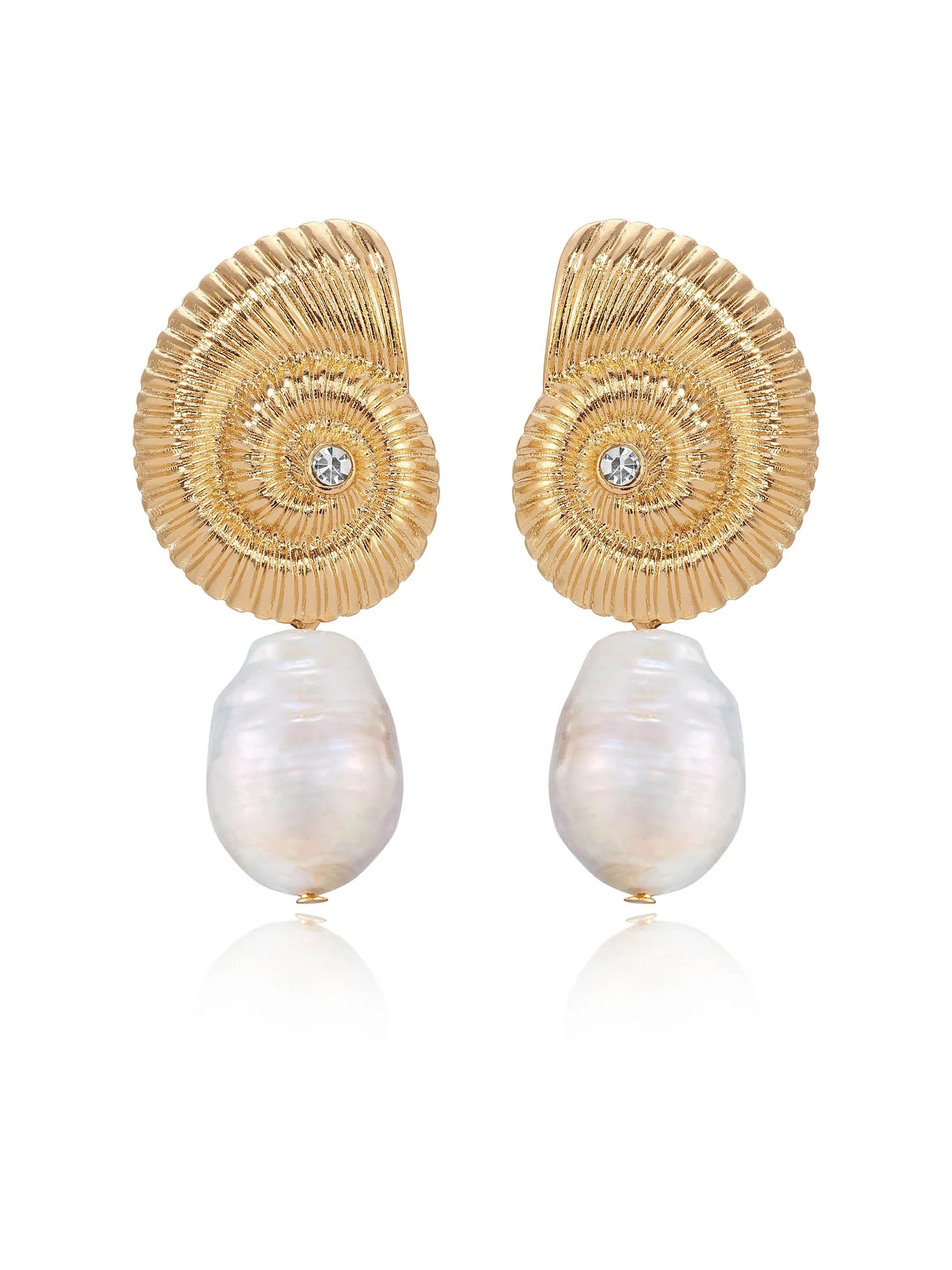 Nautilus Shell Freshwater Pearl Earrings