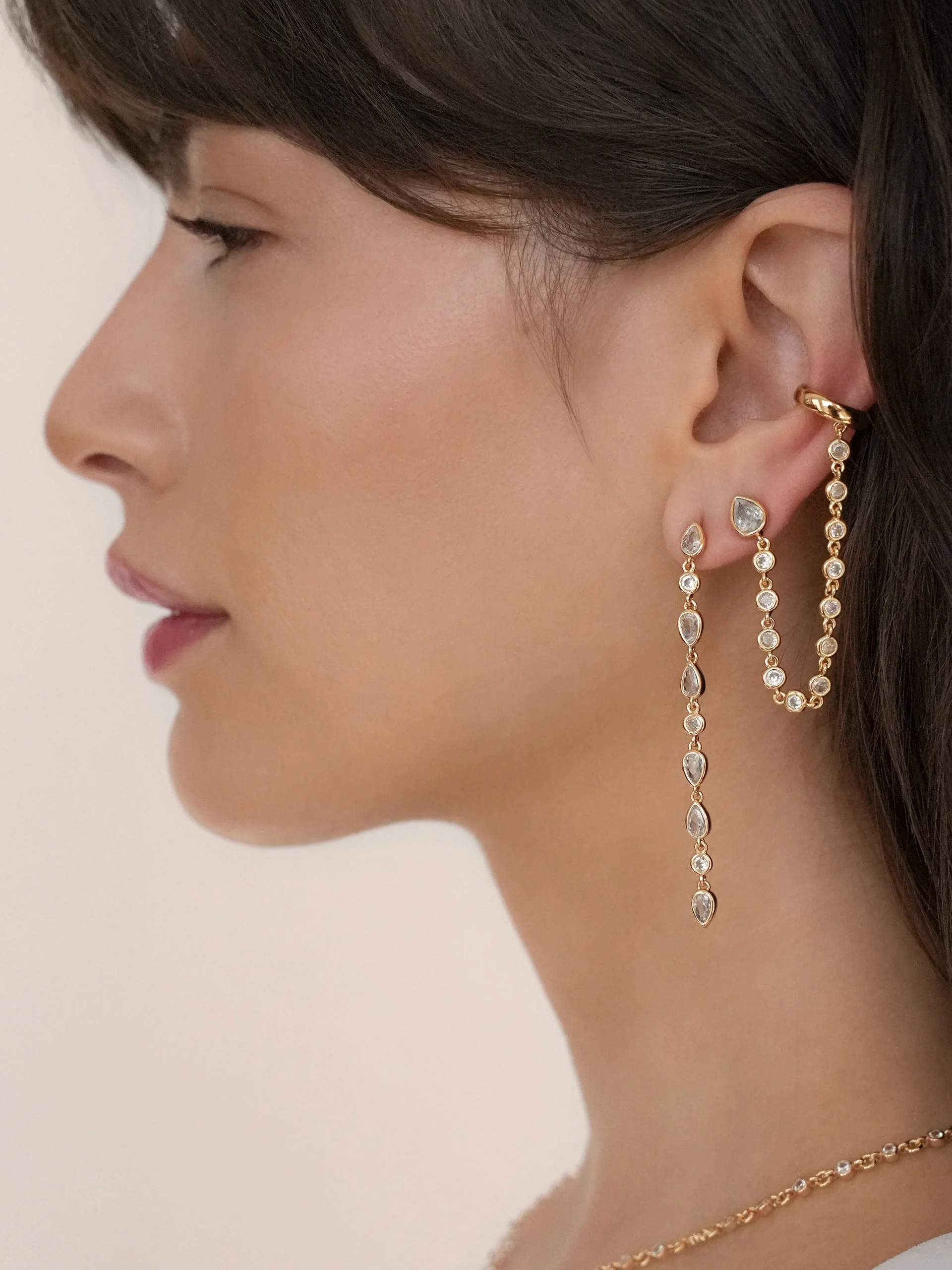 Ear Cuff Crystal Chain Stud - Image 4