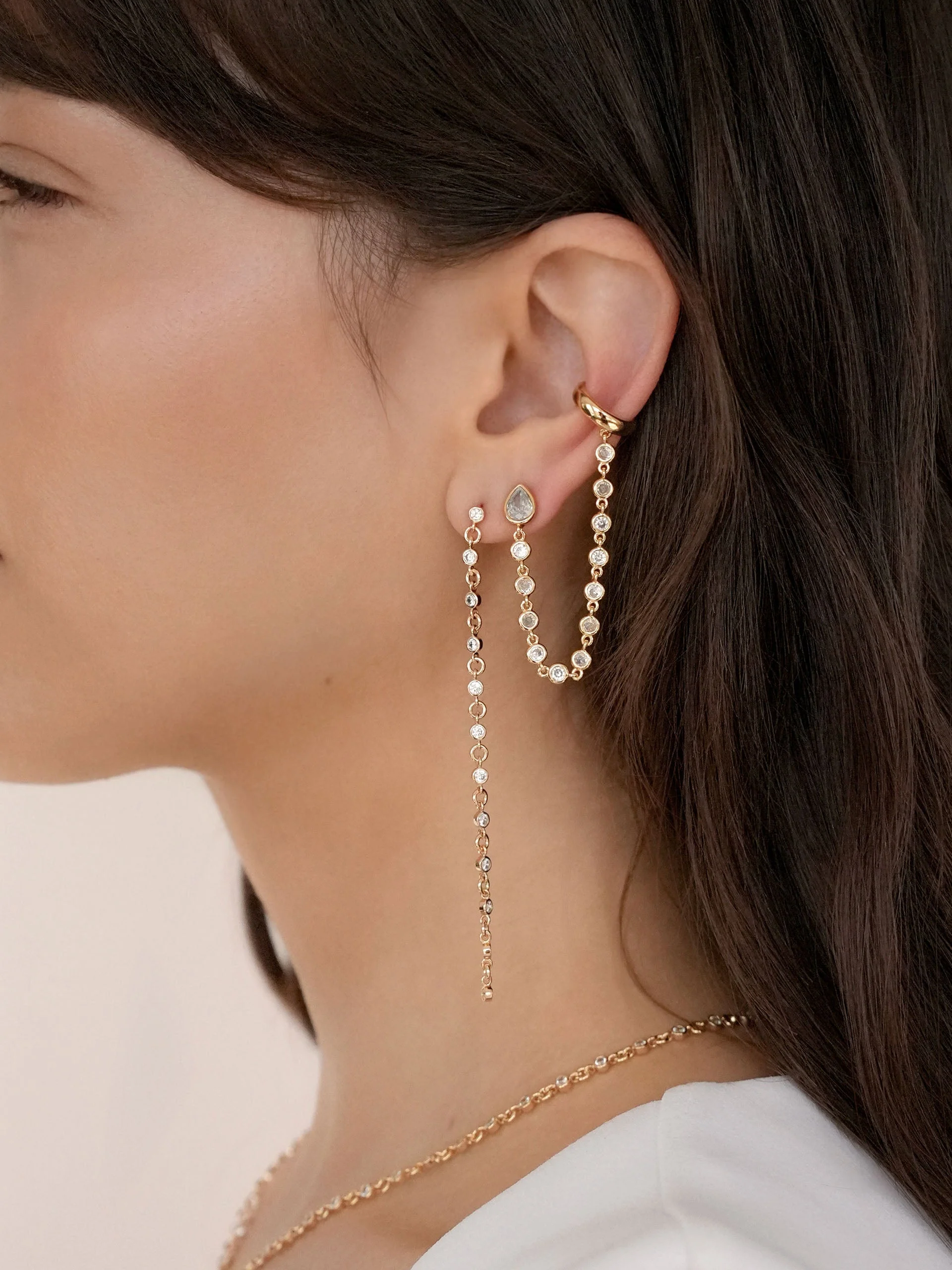 Ear Cuff Crystal Chain Stud - Image 6