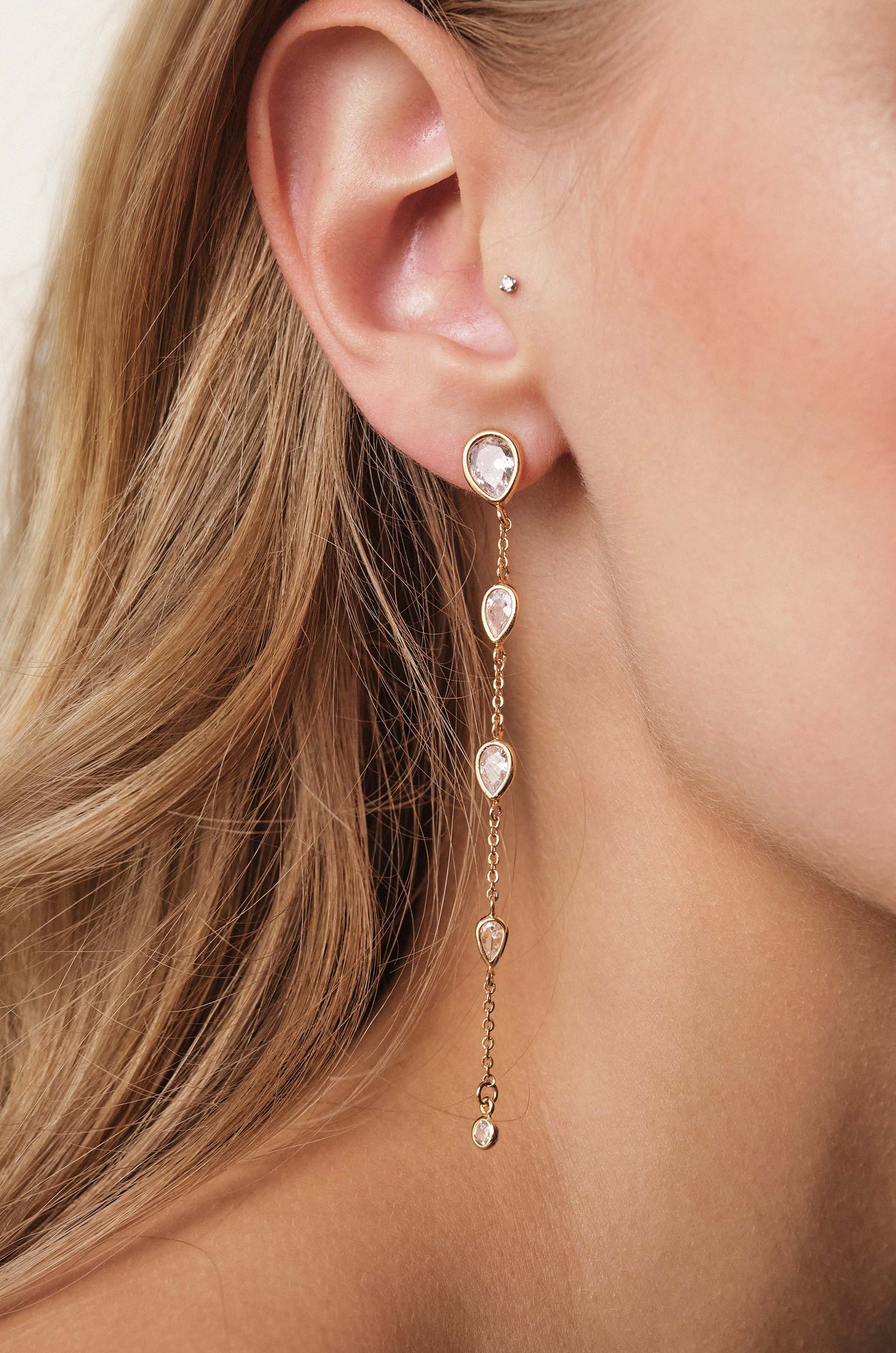 Dainty Bezel Crystal Dangle Earrings - Image 2