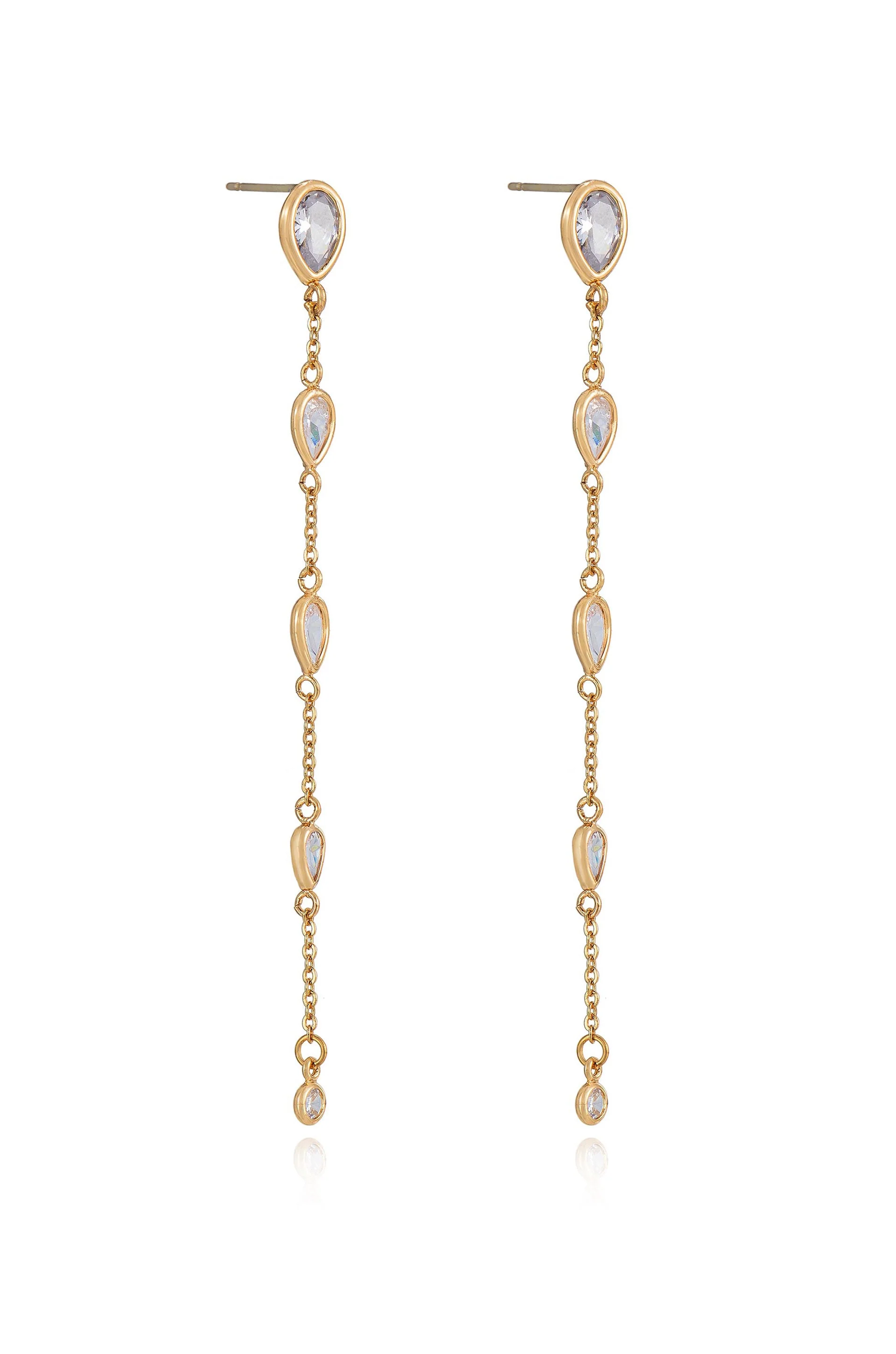 Dainty Bezel Crystal Dangle Earrings - Image 3