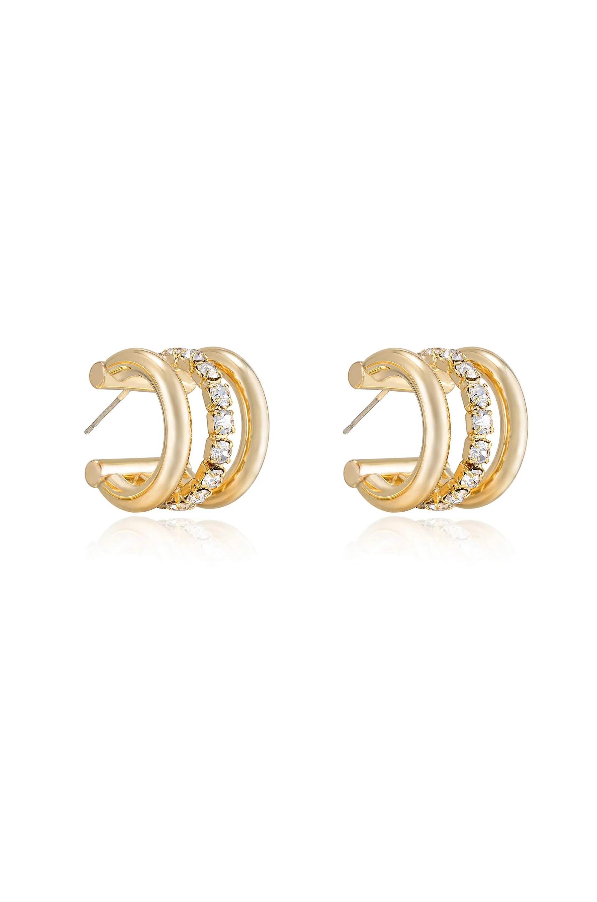 Thick Crystal Accent Huggie Earrings - Image 3