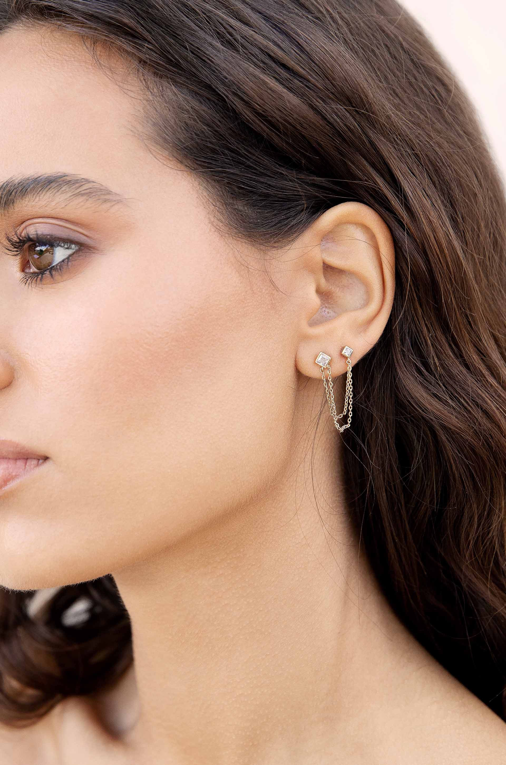 Double Piercing Diamond Shape Earrings - Image 6