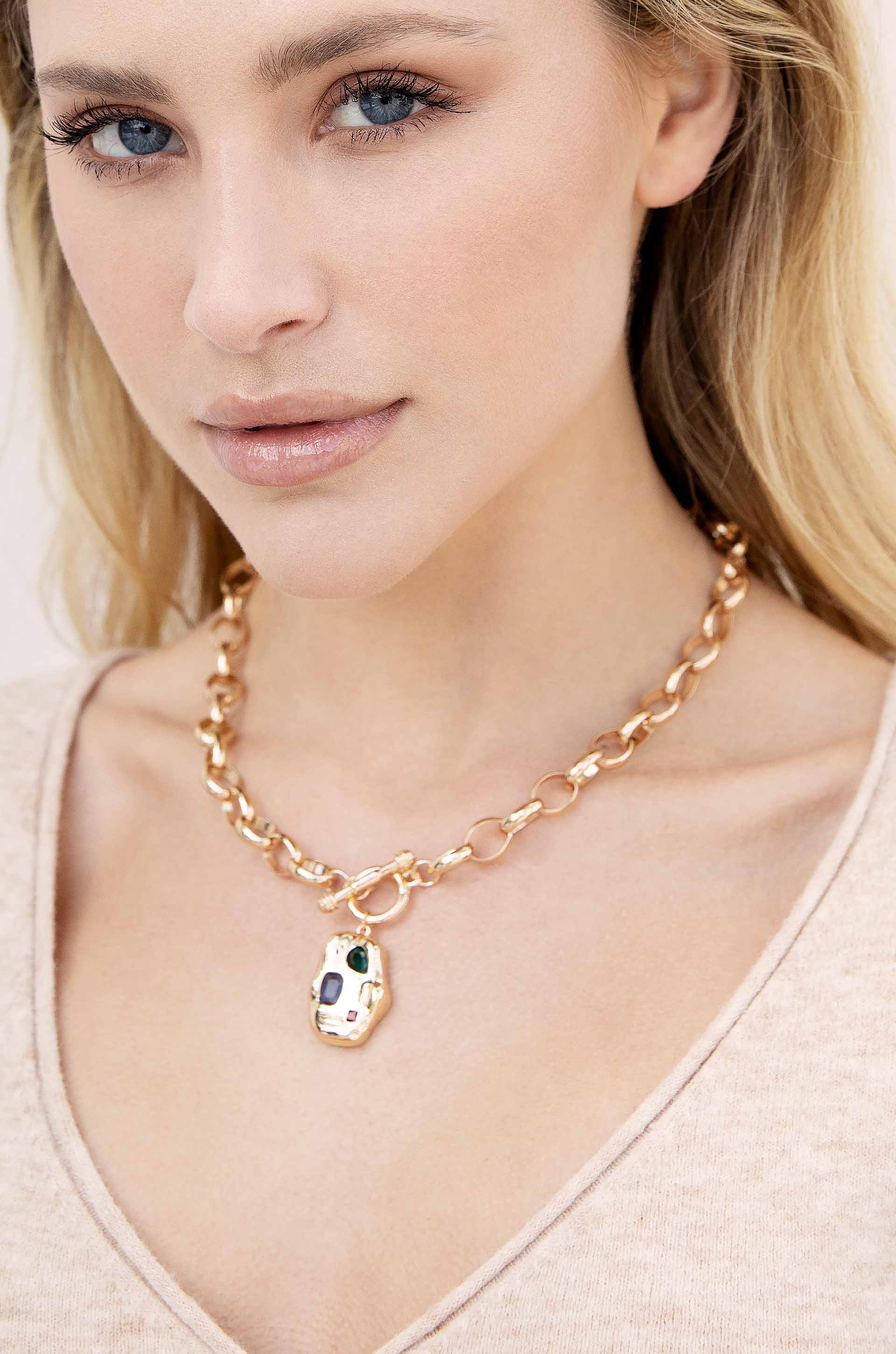 Rainbow Crystal Nugget Toggle Necklace - Image 2