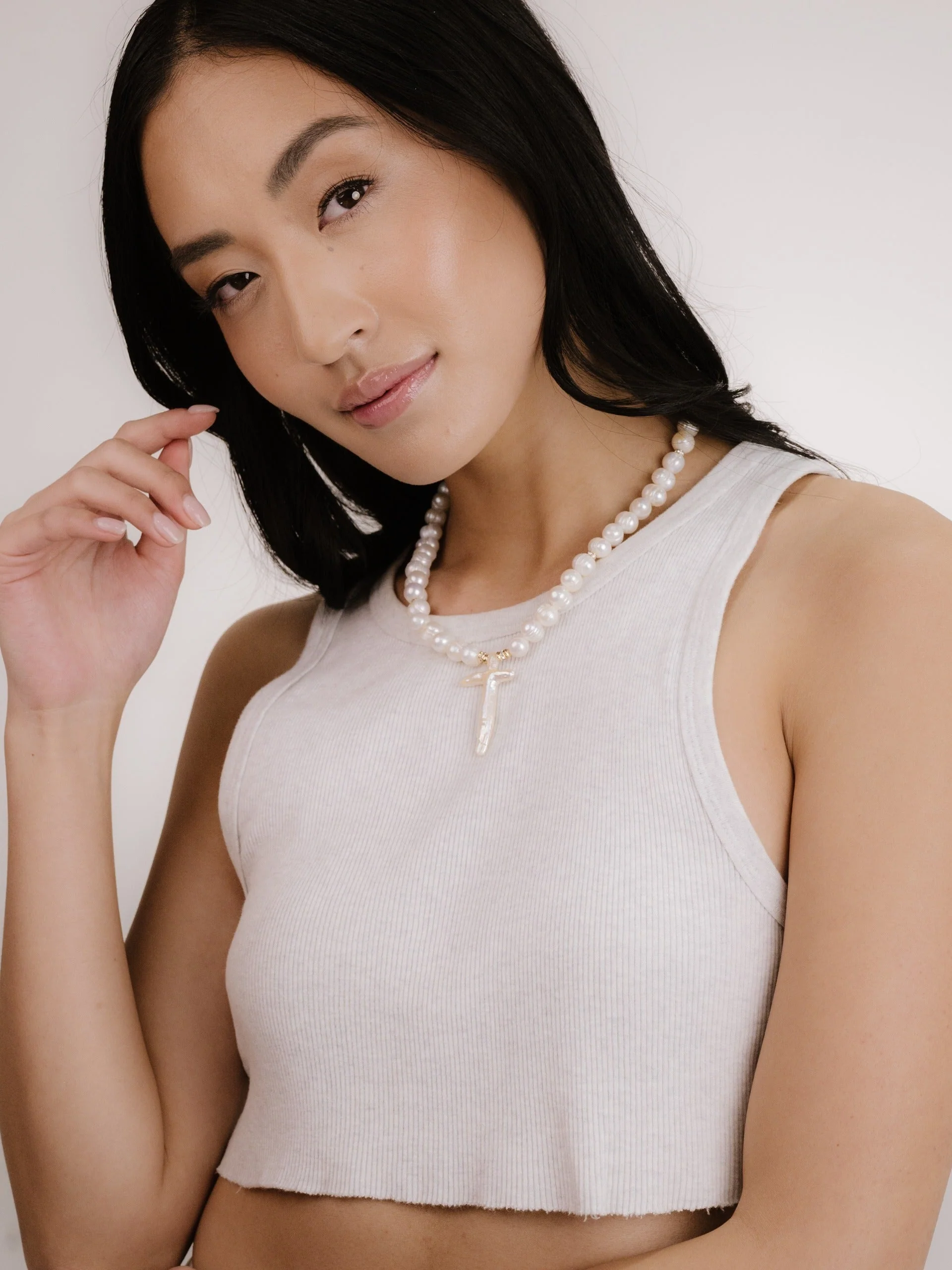 Organic Pearl Cross Necklace - Image 5