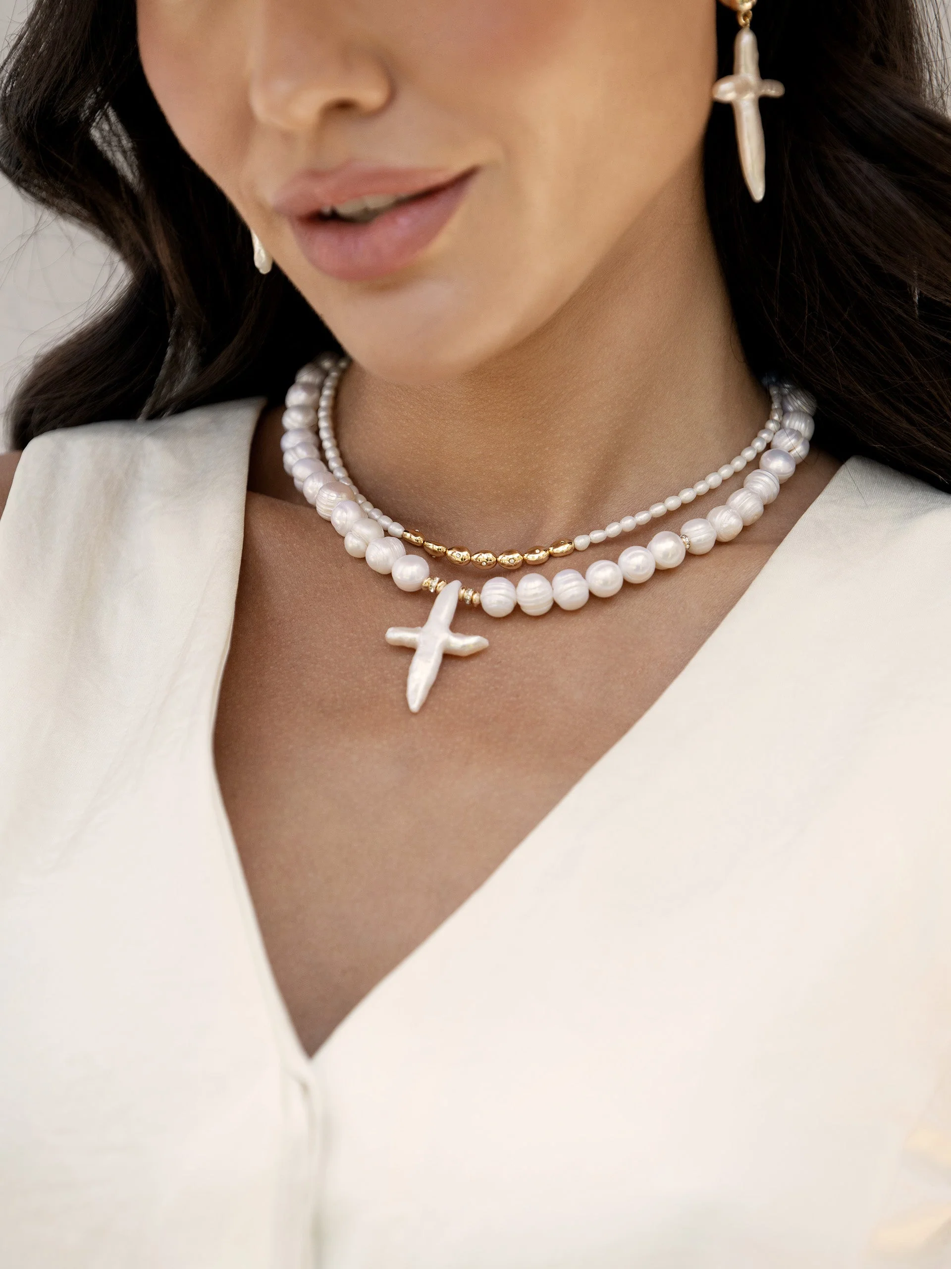 Organic Pearl Cross Necklace - Image 7