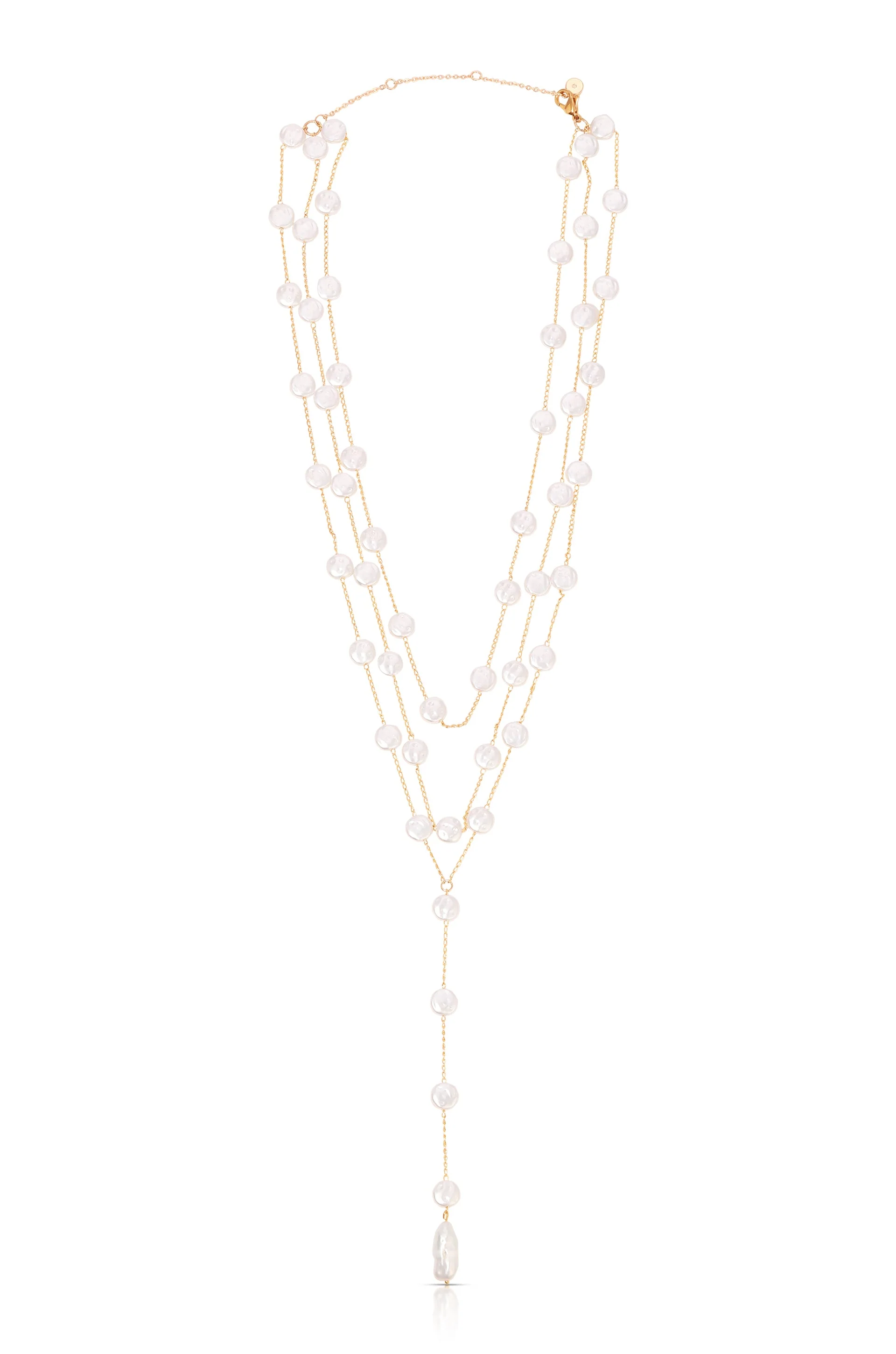 Pearl Coin Layered Lariat Necklace - Image 3