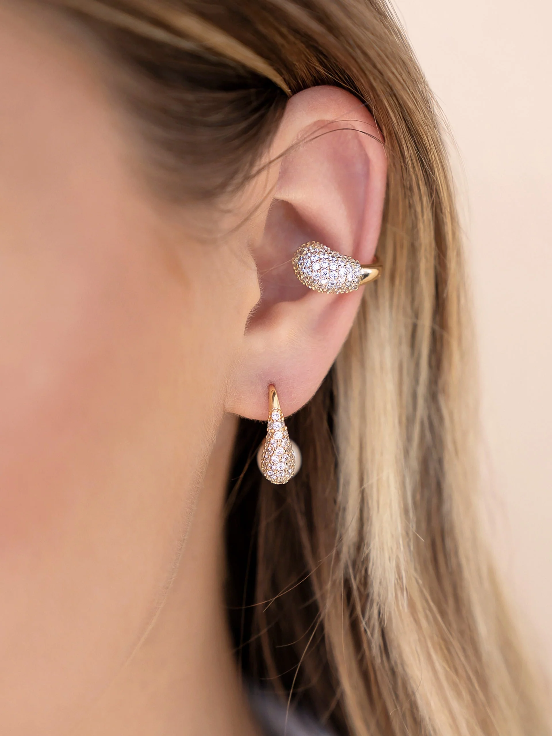 Hooked Pavé and Pearl Earrings - Image 4