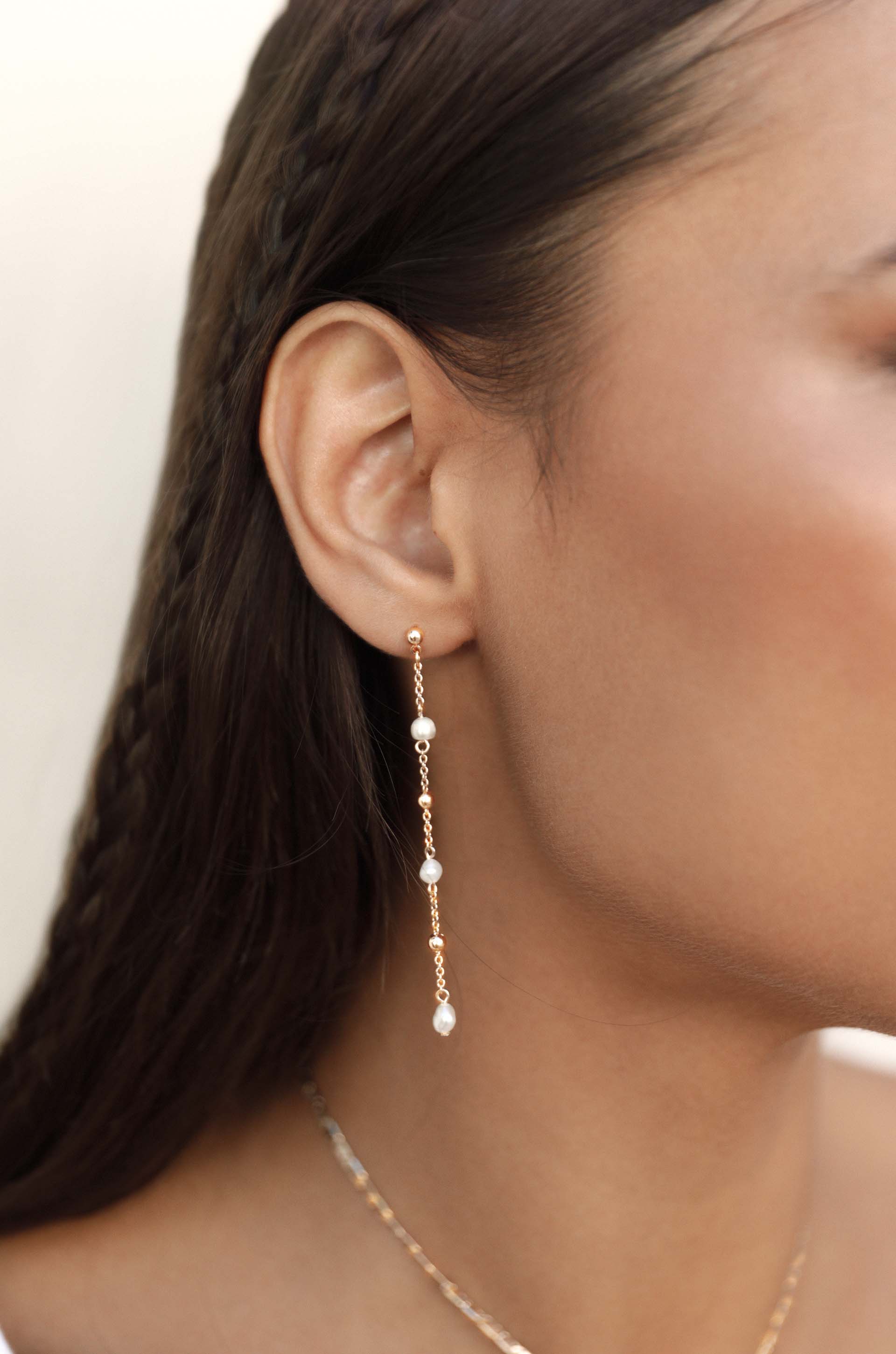Double Piercing Freshwater Pearl Earrings - Image 3