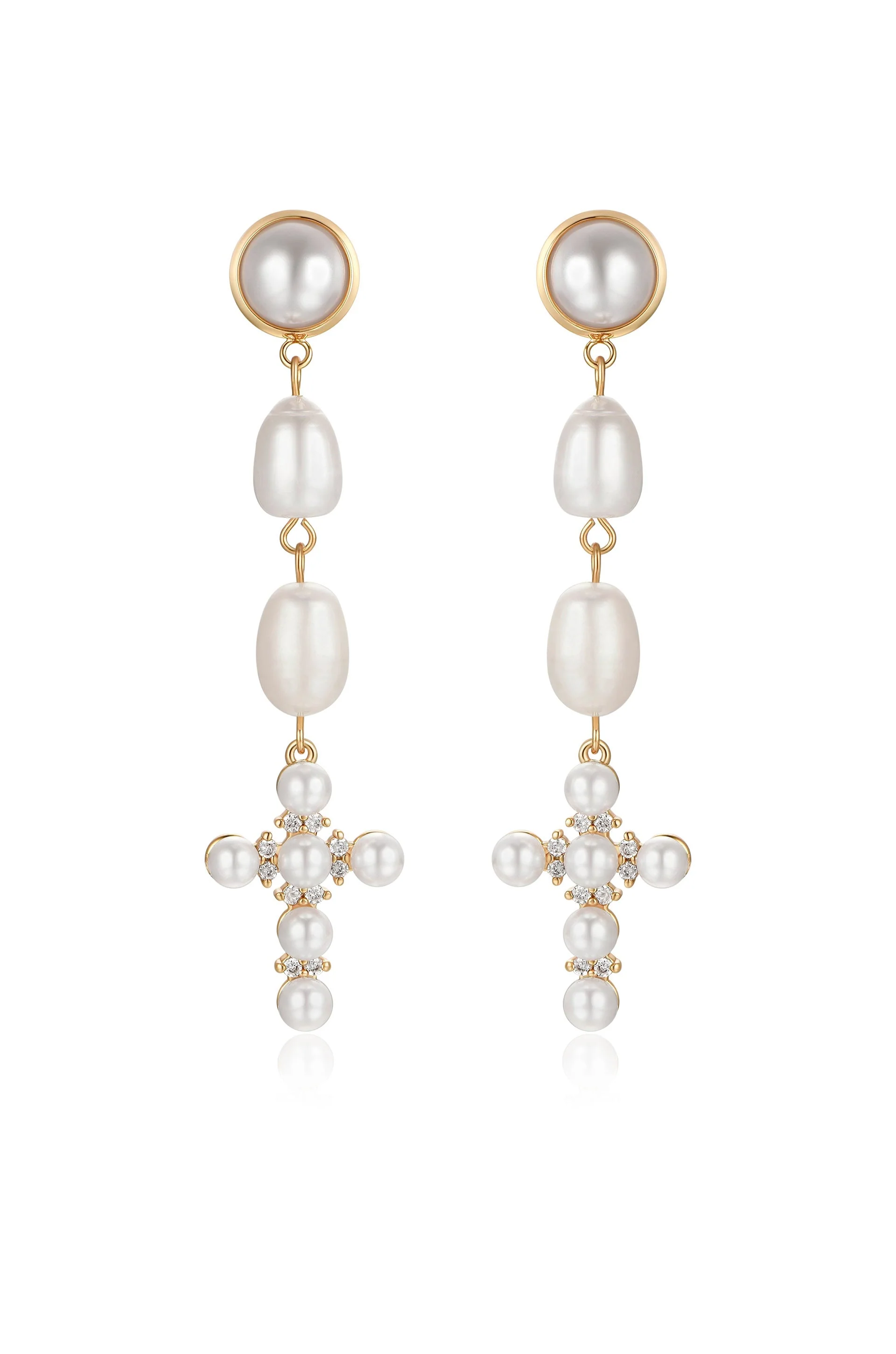Pearl Cross Drop Earrings