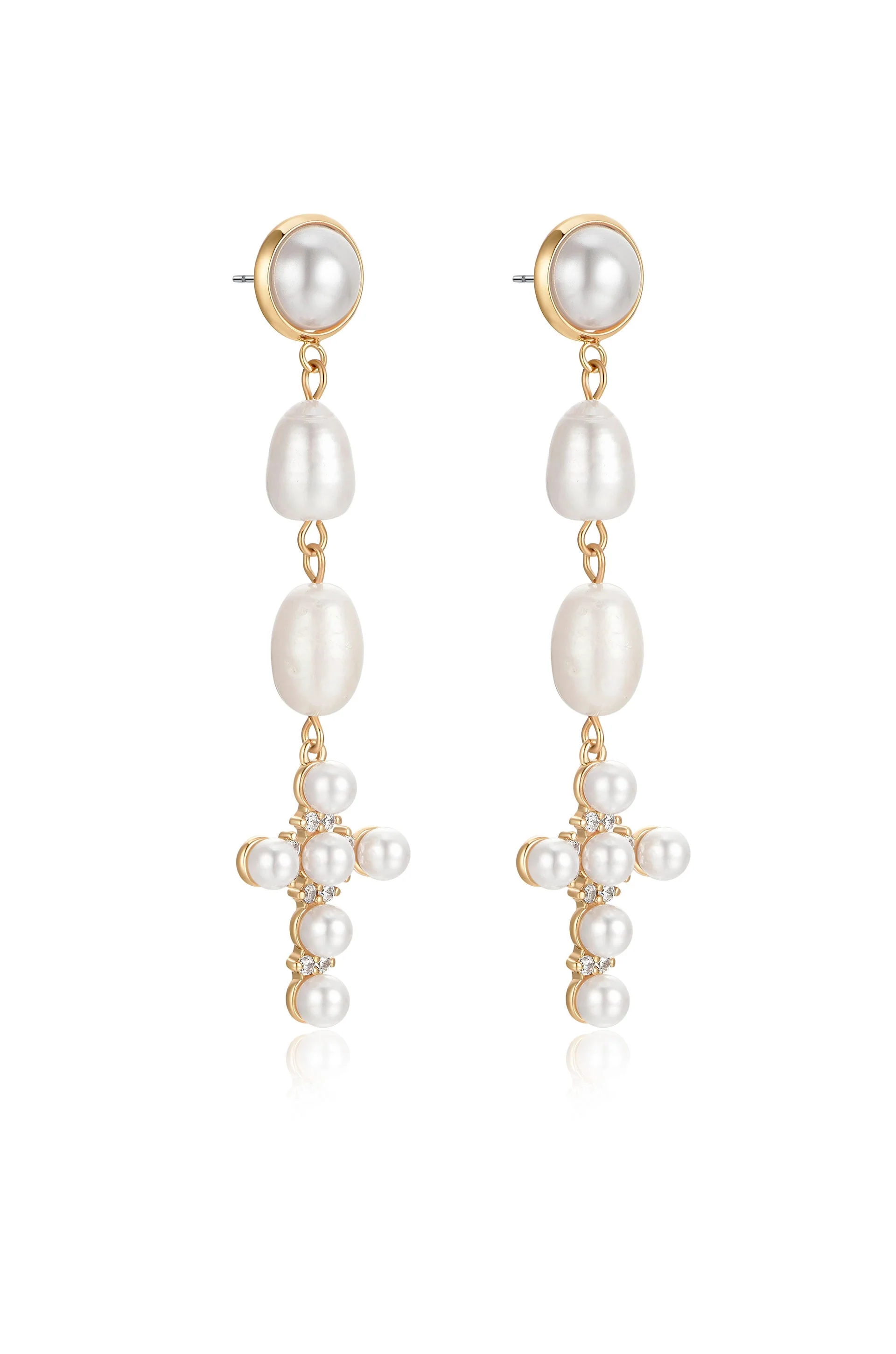 Pearl Cross Drop Earrings - Image 3