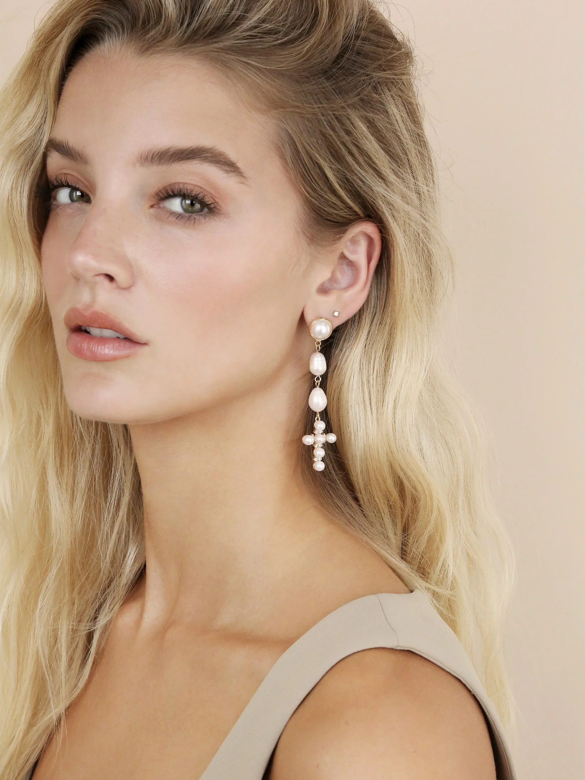 Pearl Cross Drop Earrings - Image 6