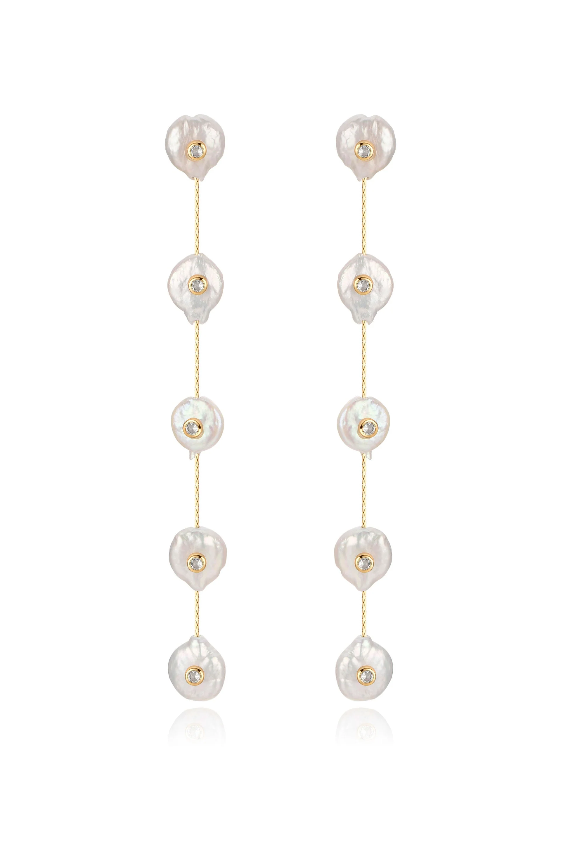 Falling Pearl and Crystal Dotted Drop Earrings