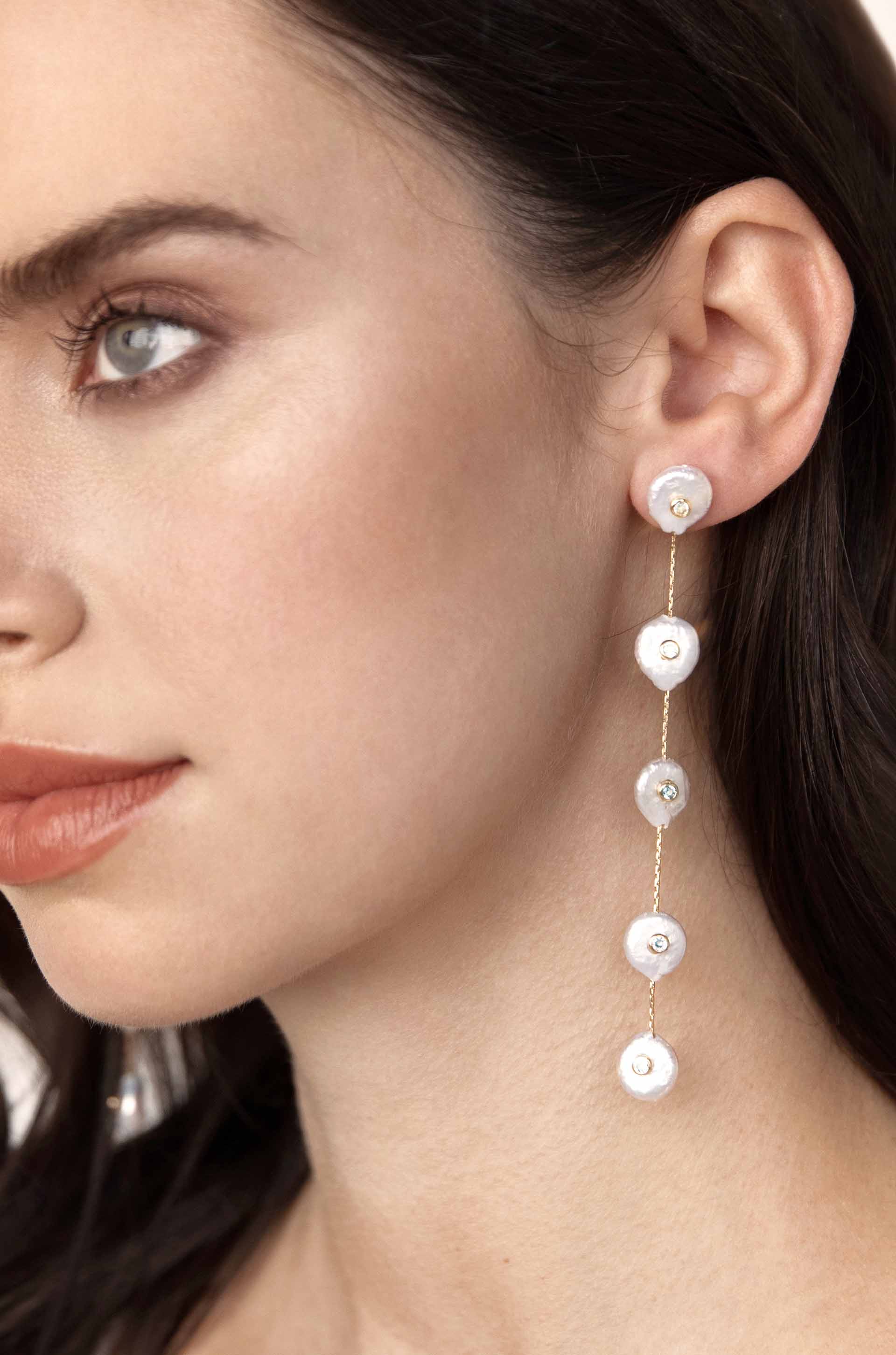 Falling Pearl and Crystal Dotted Drop Earrings - Image 2