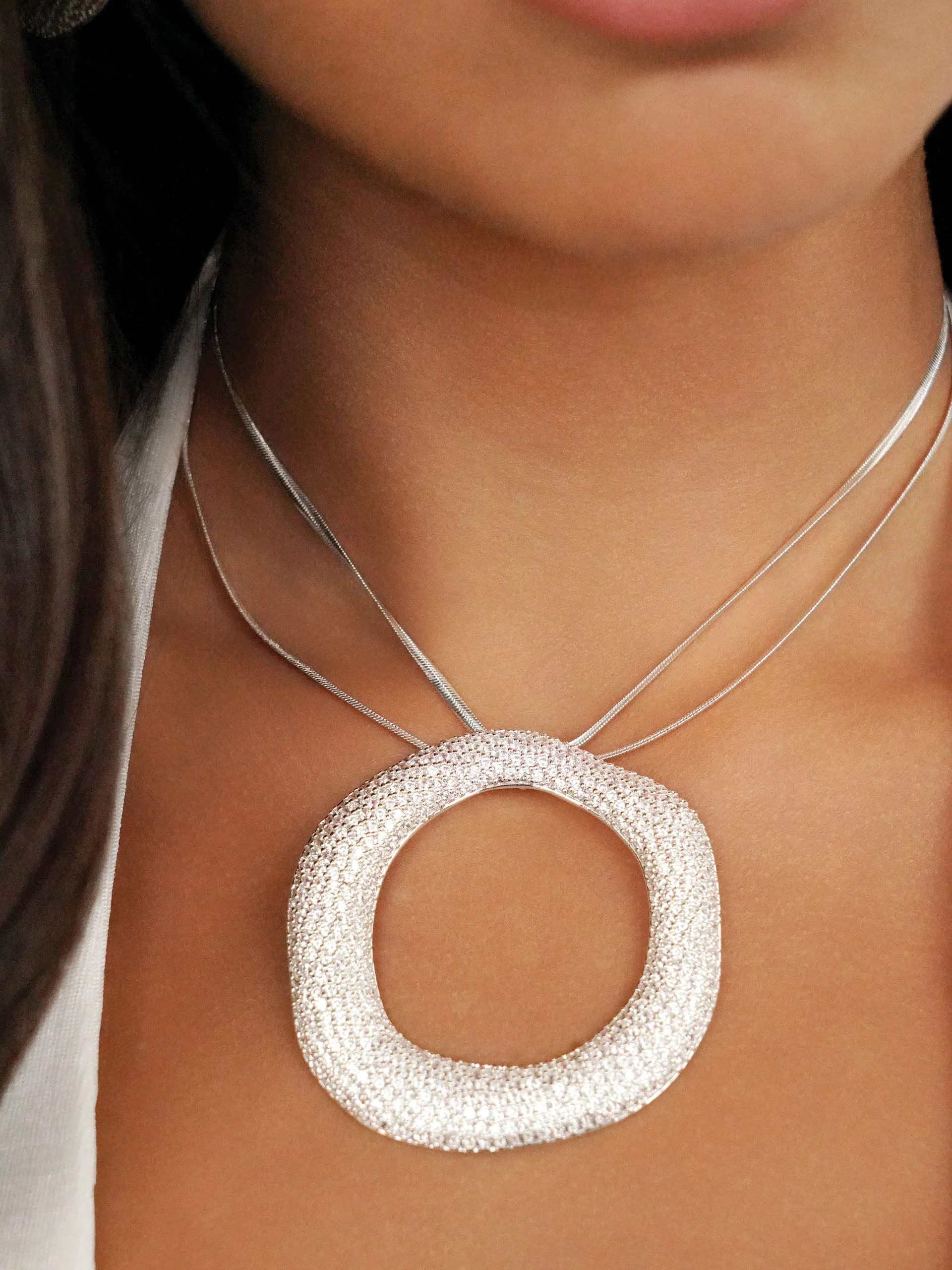 Open Circle Pavè Necklace - Image 6